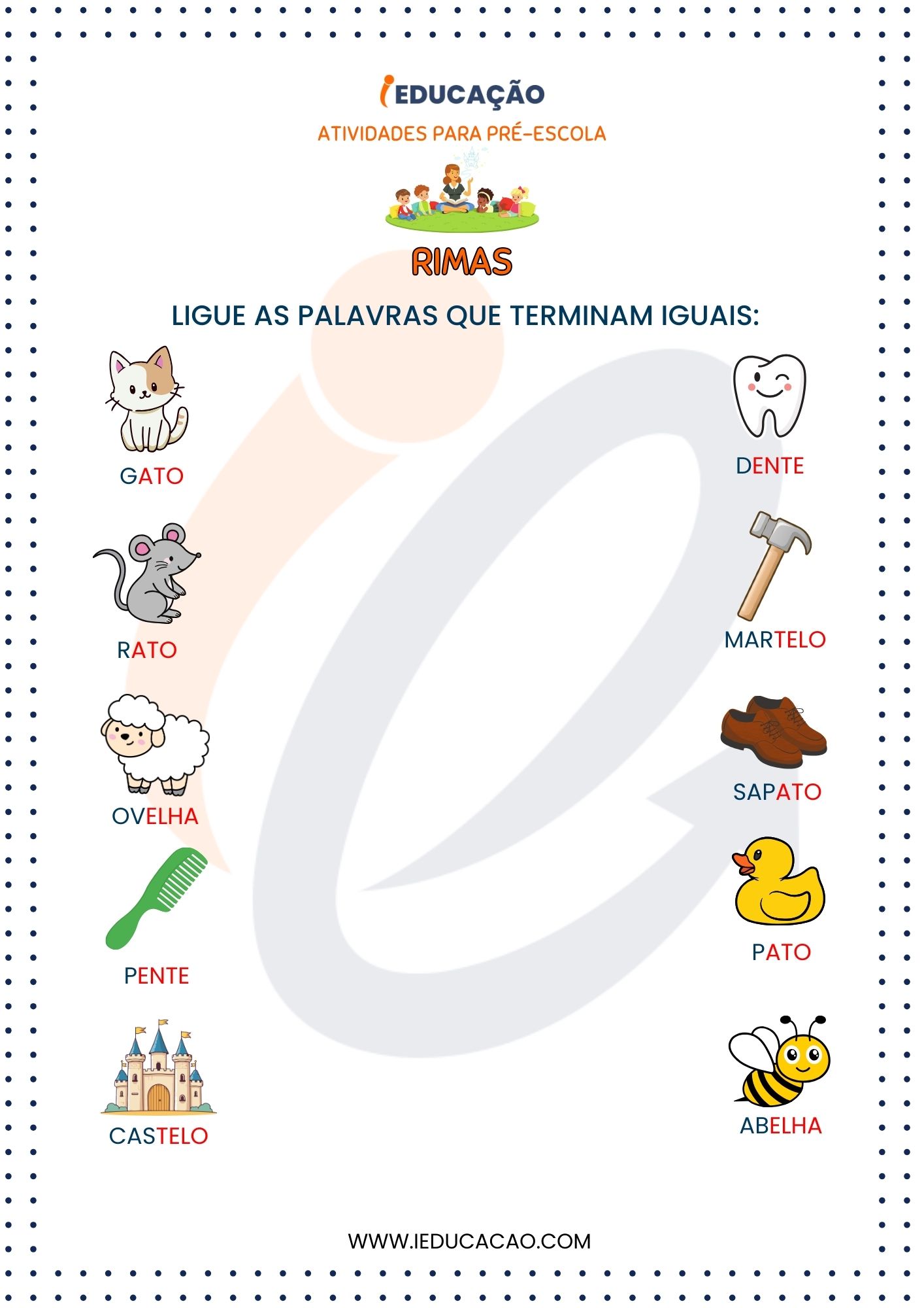 Atividades para Pré Escola - Atividade com rimas para alfabetização.