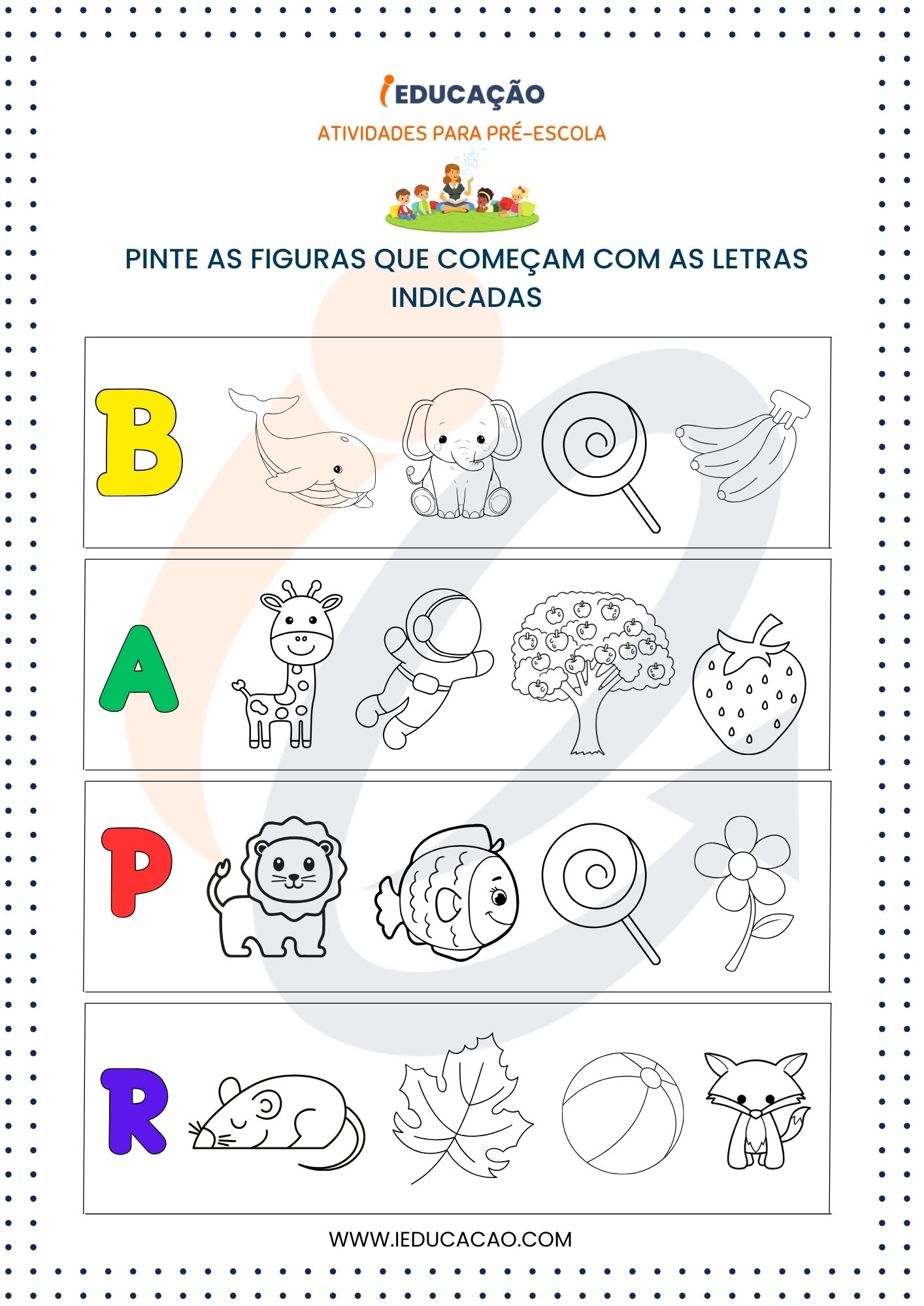 Atividades para Pré Escola com Letras Iniciais