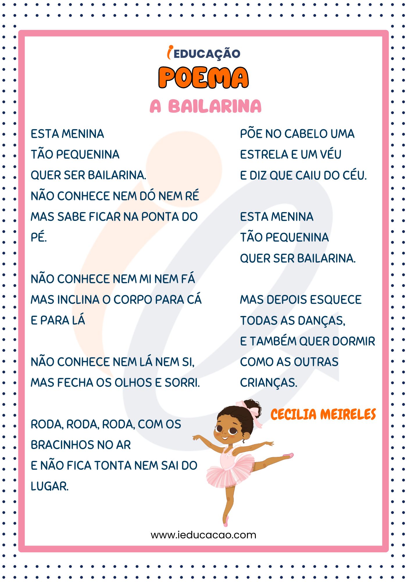 Poema para Educação Infantil- Poema A Bailarina de Cecilia Meireles