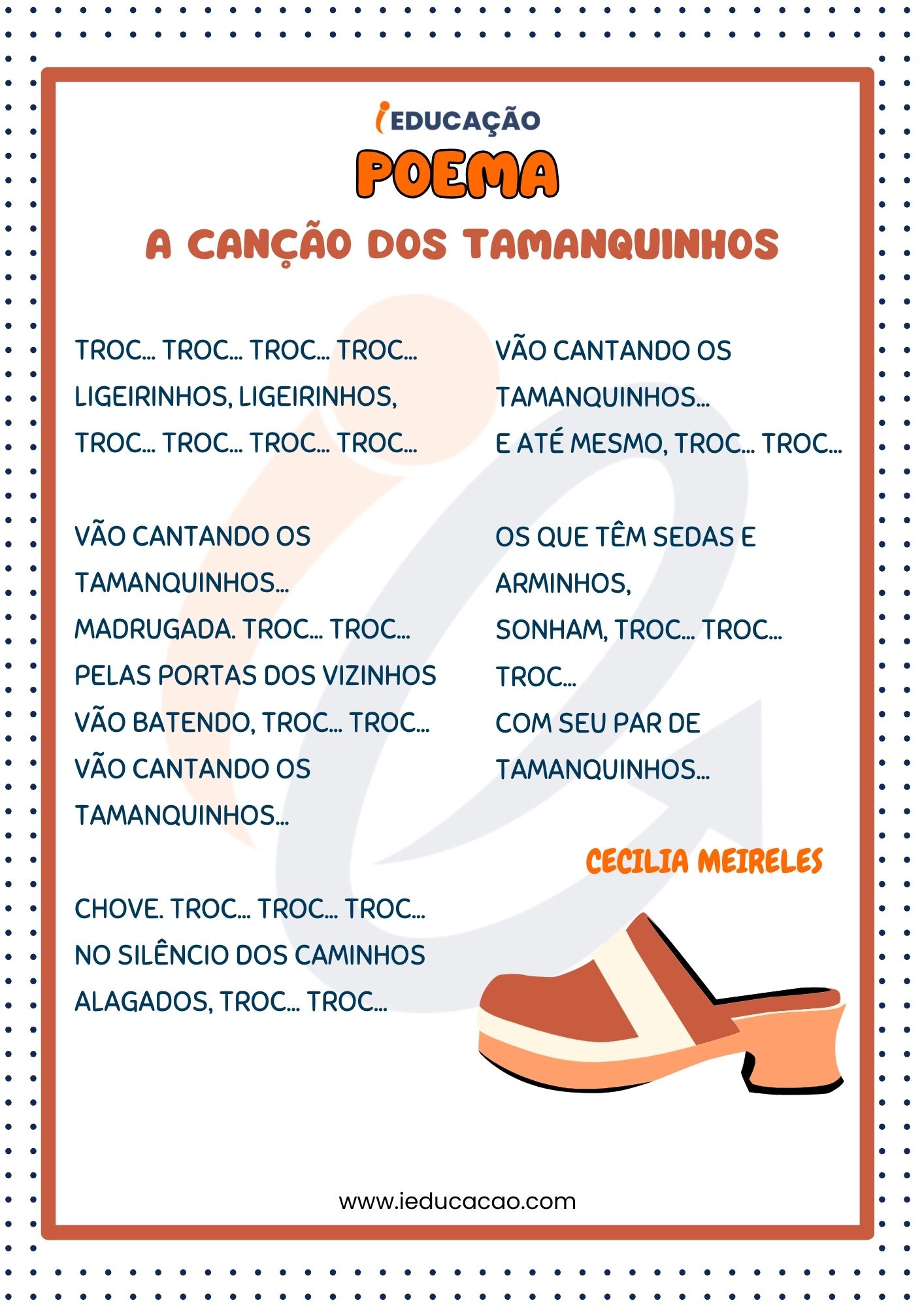 Poema para Educação Infantil- Poema A Canção dos tamanquinhos de Cecilia Meireles