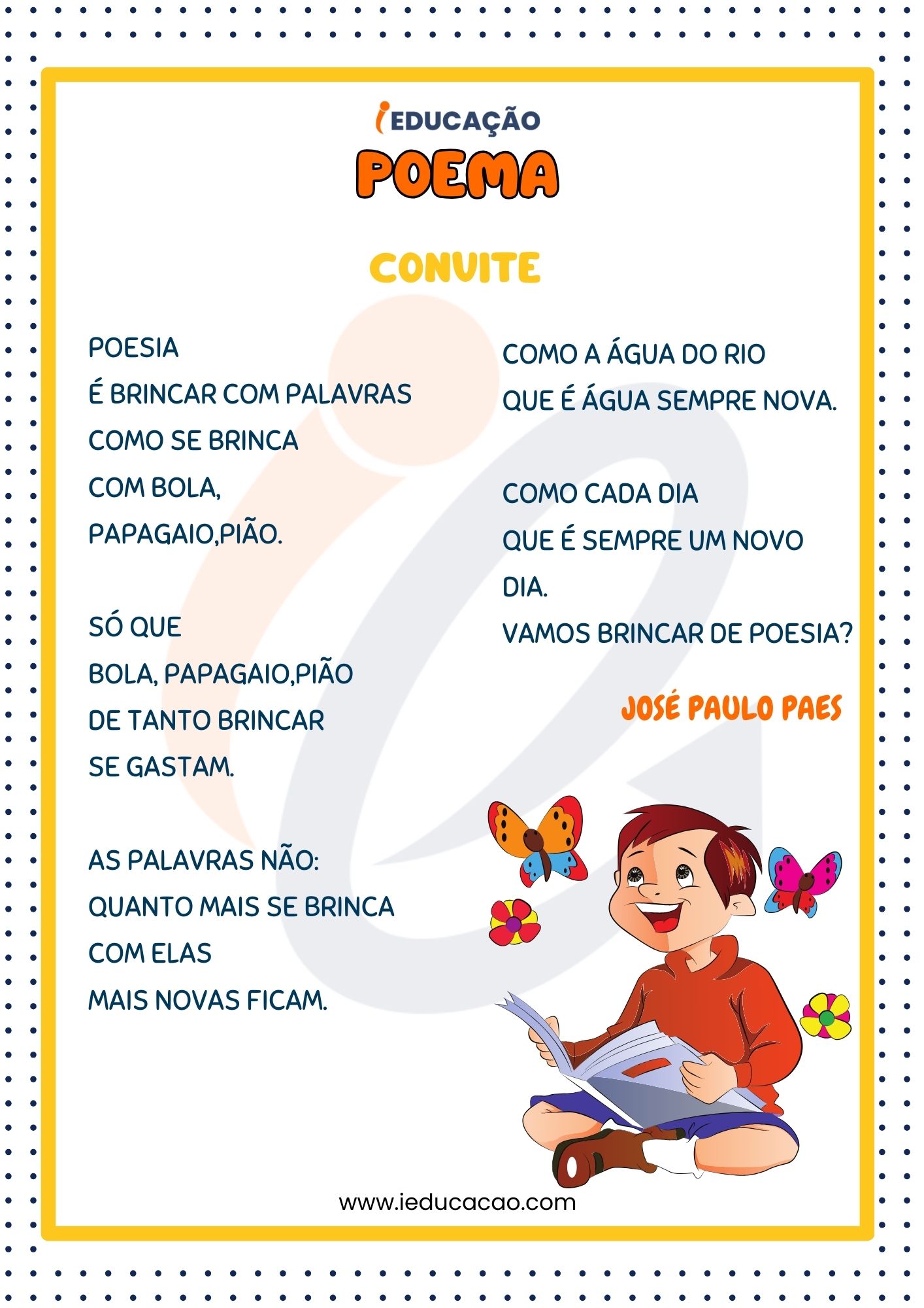 Poema para Educação Infantil- Poema Convite de José Paulo Paes