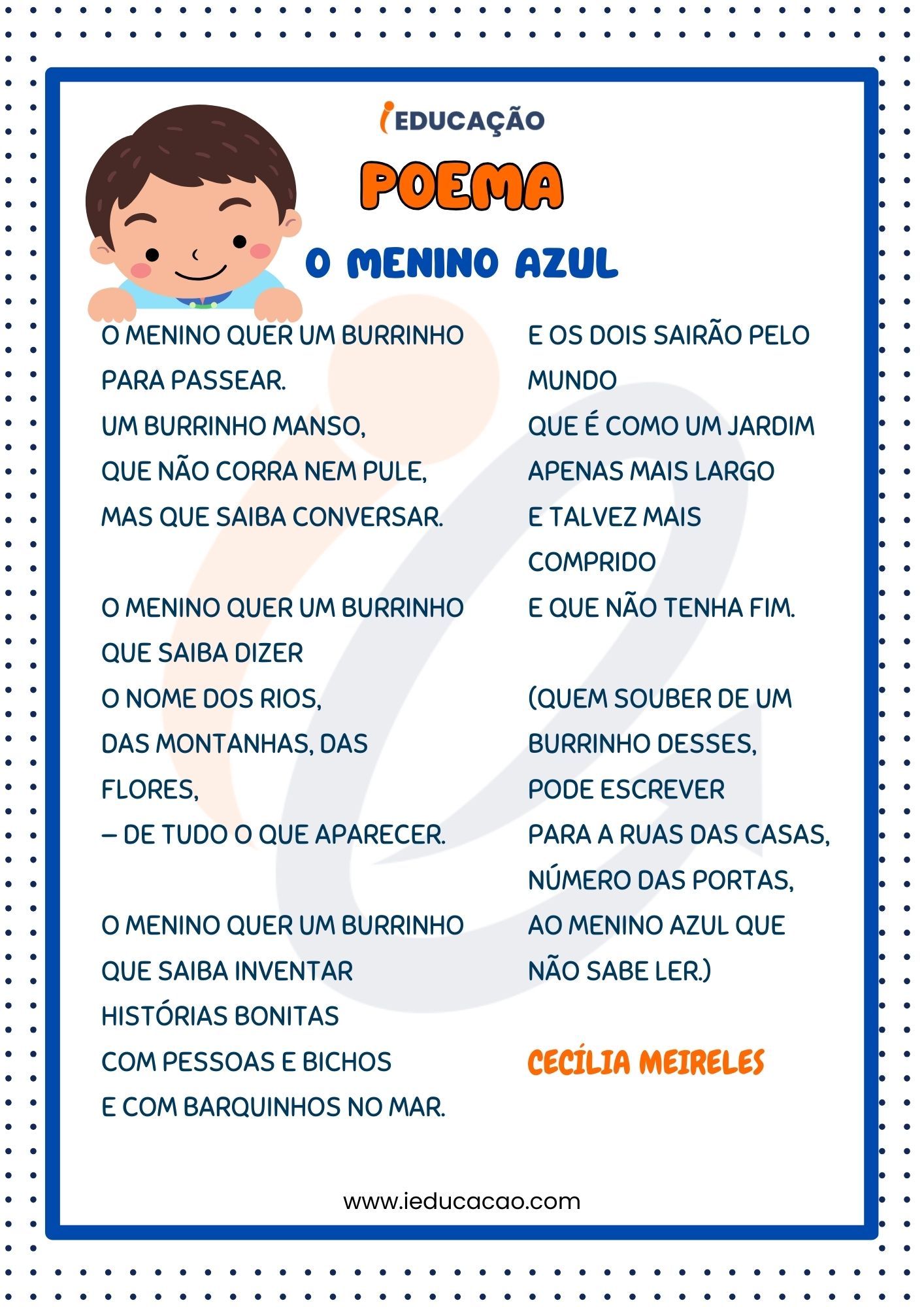 Poema para Educação Infantil-Poema O Menino Azul de Cecília Meireles