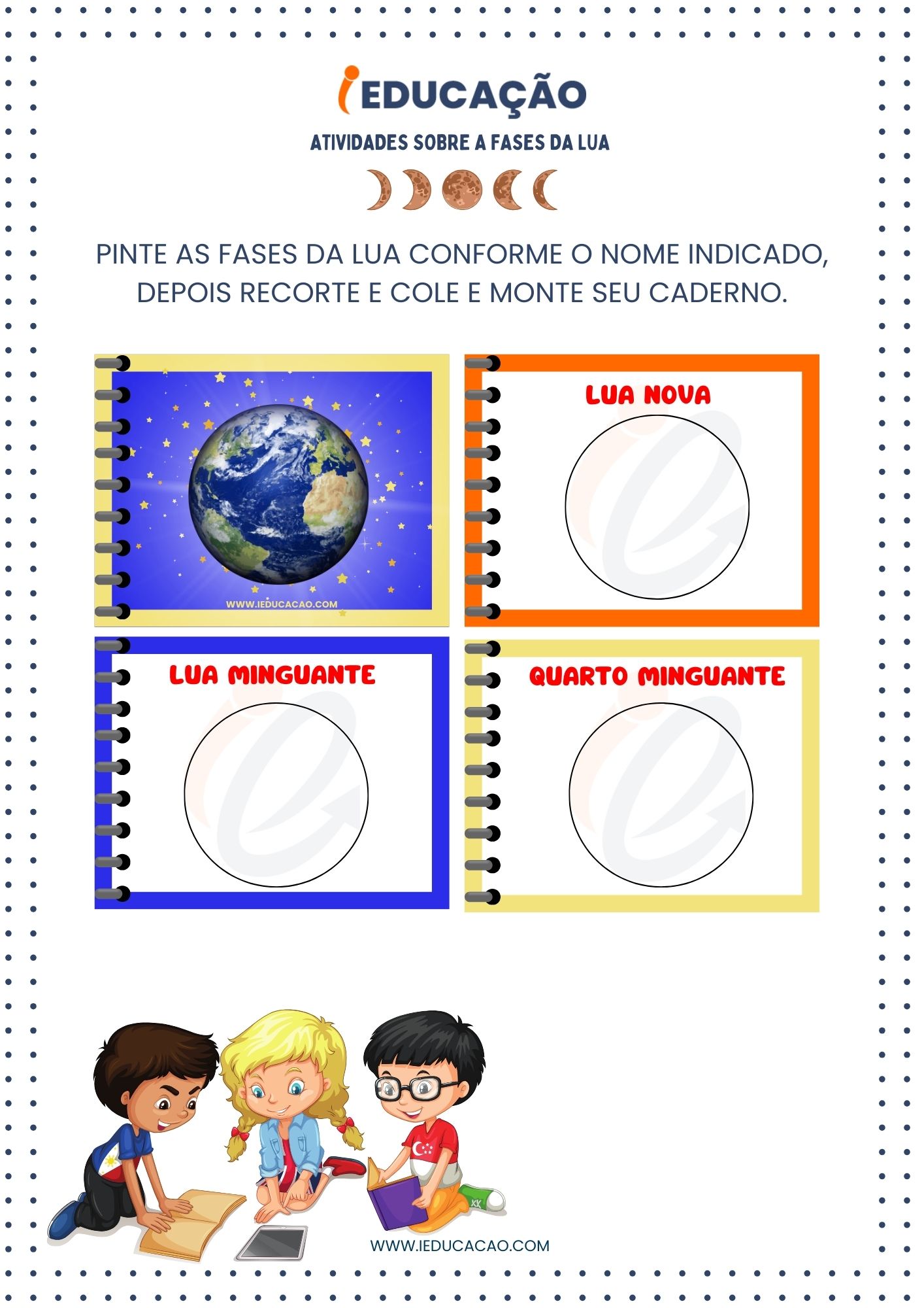 Atividades Fases da Lua- Atividade sobre a Fases da Lua para Colorir