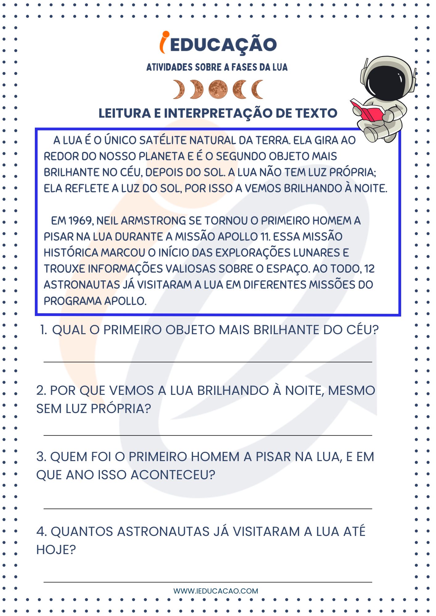 Atividades Fases da Lua- Leitura e Interpretação