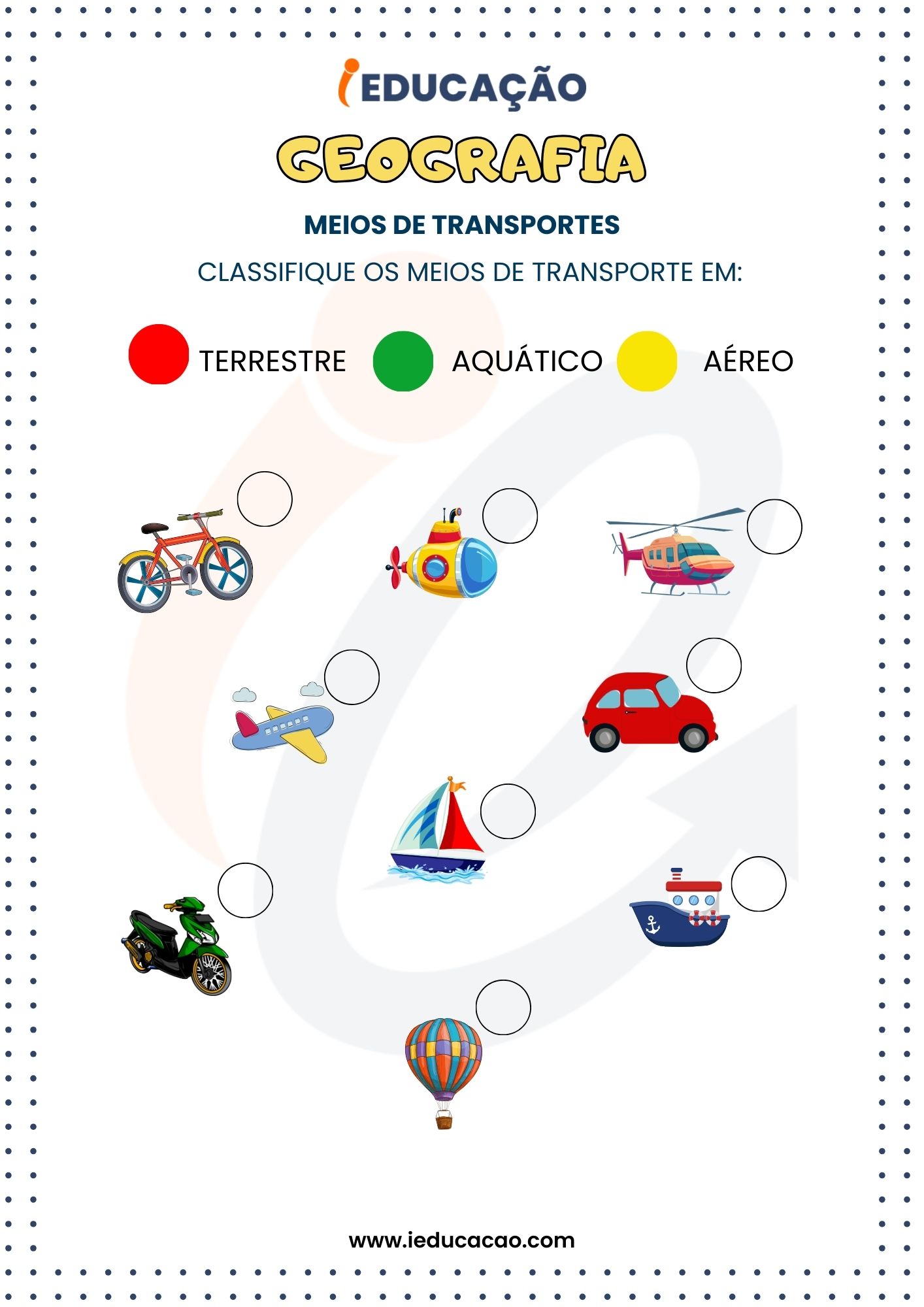 Atividades de Reforço 1º Ano- Atividade de Geografia para 1º Ano- Atividade Meios de Transporte