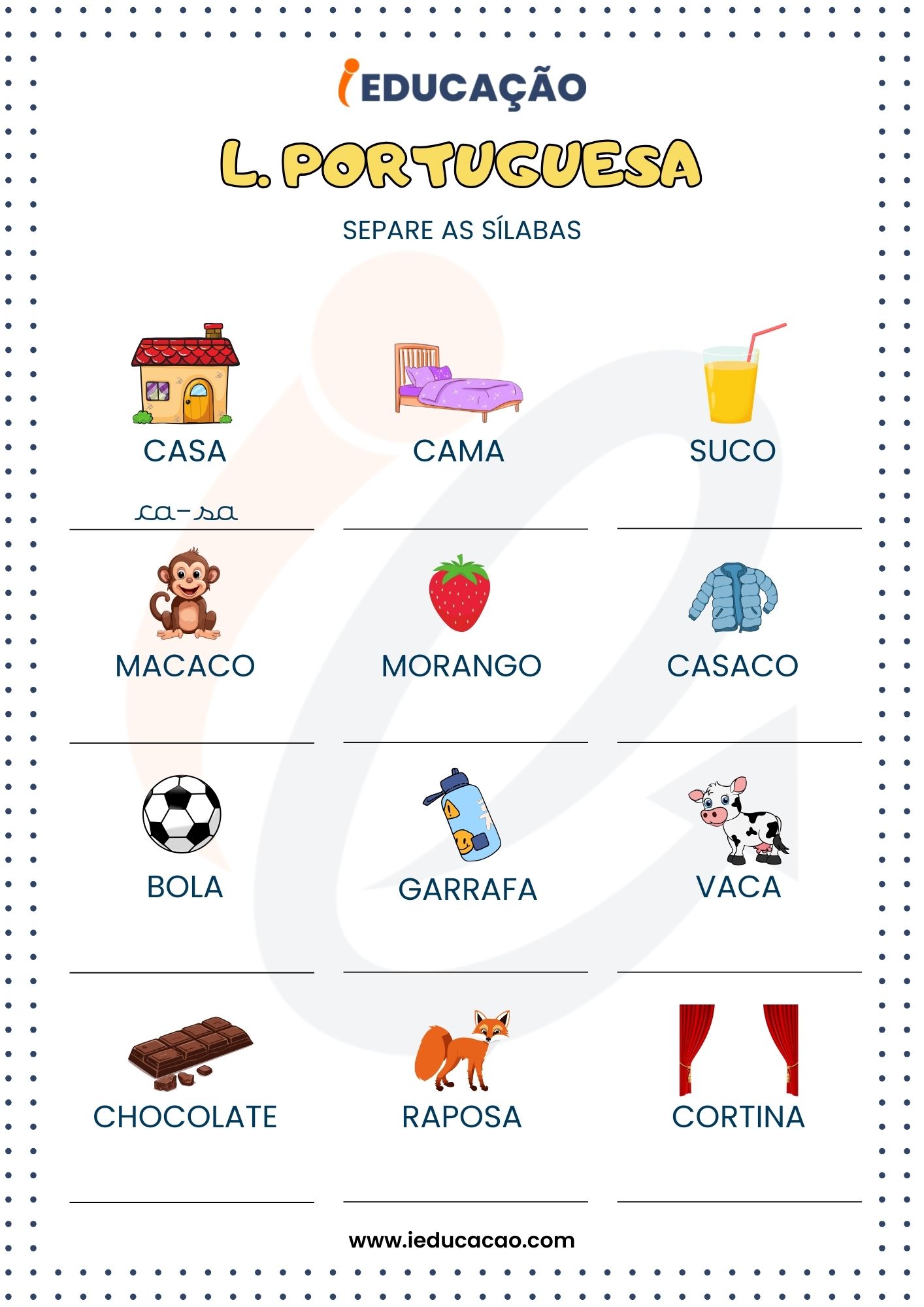 Atividades de Reforço 1º Ano- Atividade de Português para 1º ano- Atividade de Separação de Sílabas