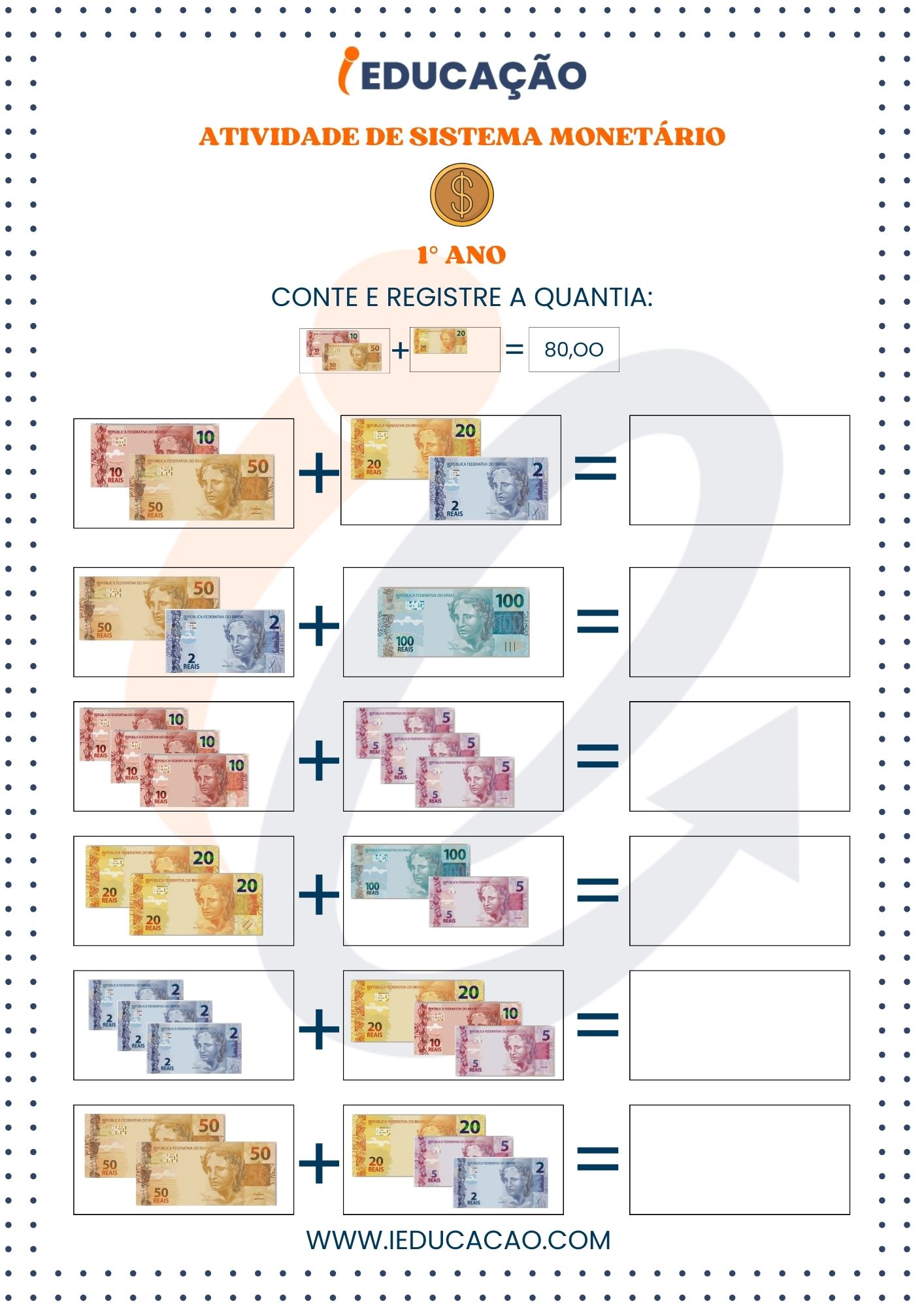 Atividades de Sistema Monetário 1º Ano