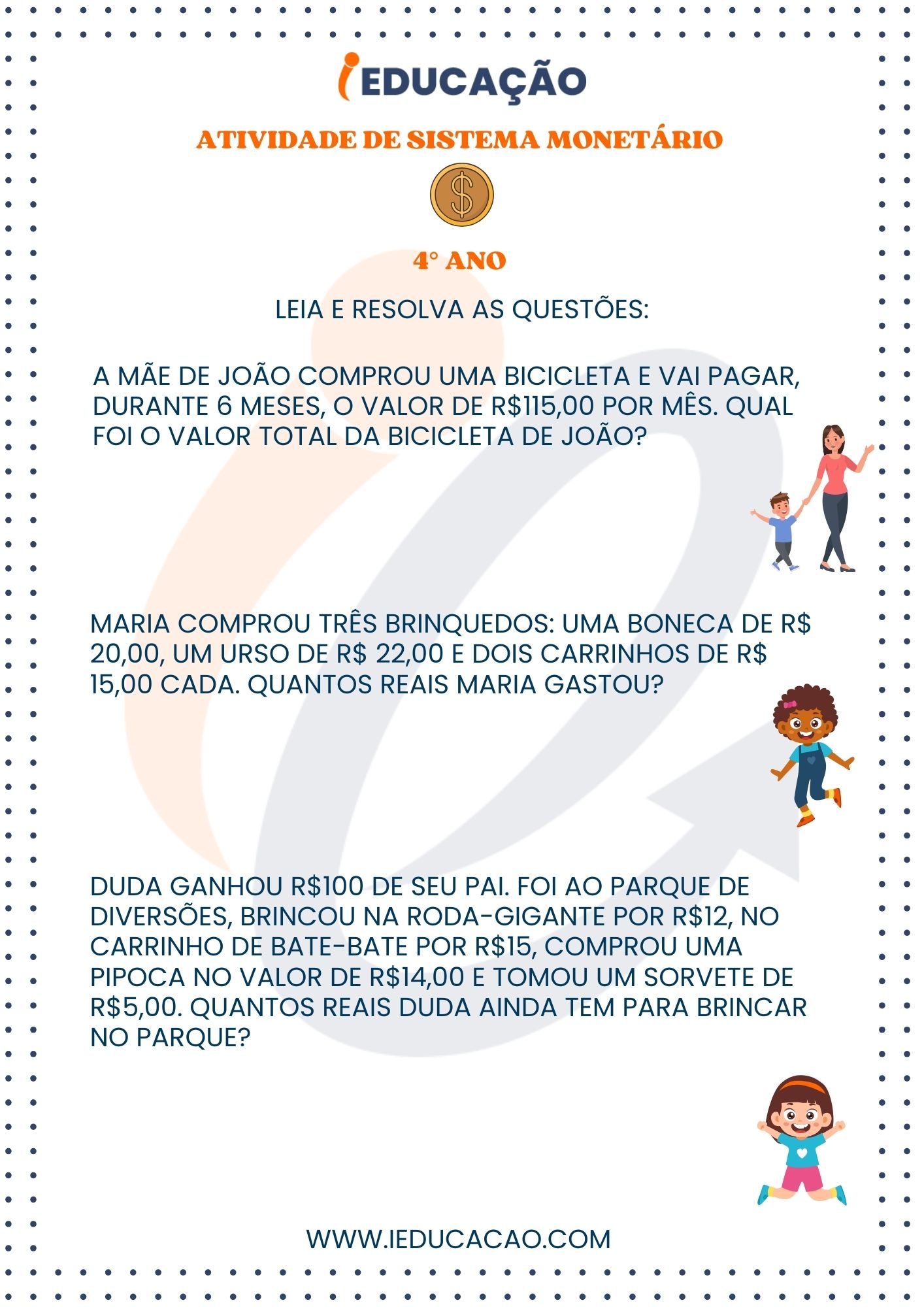 Atividades de Sistema Monetário 4º Ano