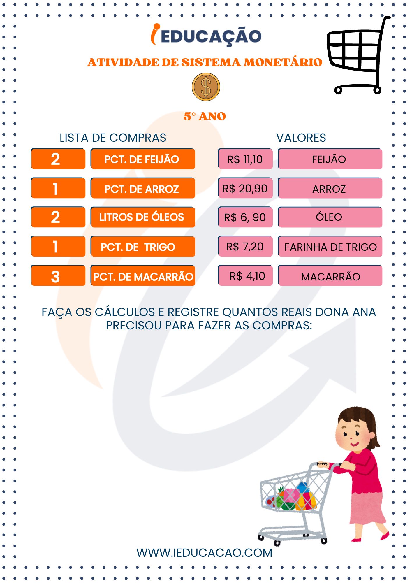 Atividades de Sistema Monetário 5º Ano