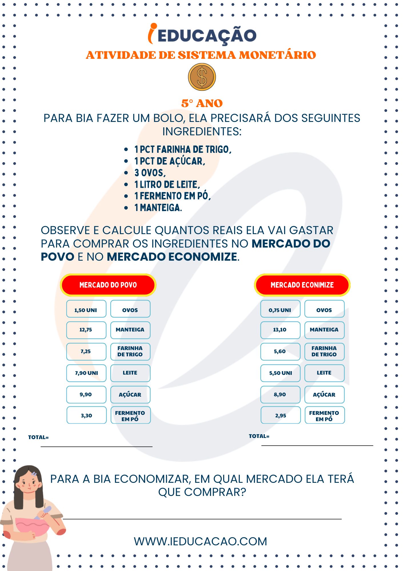 Atividades de Sistema Monetário Mercadinho