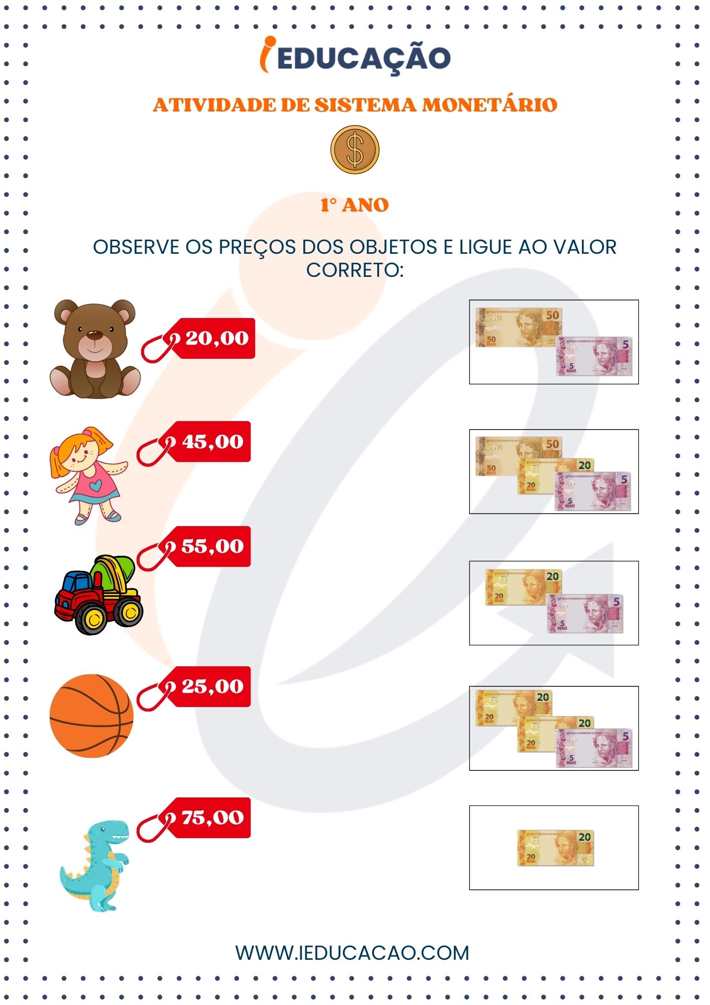 Atividades de Sistema Monetário para o 1° Ano