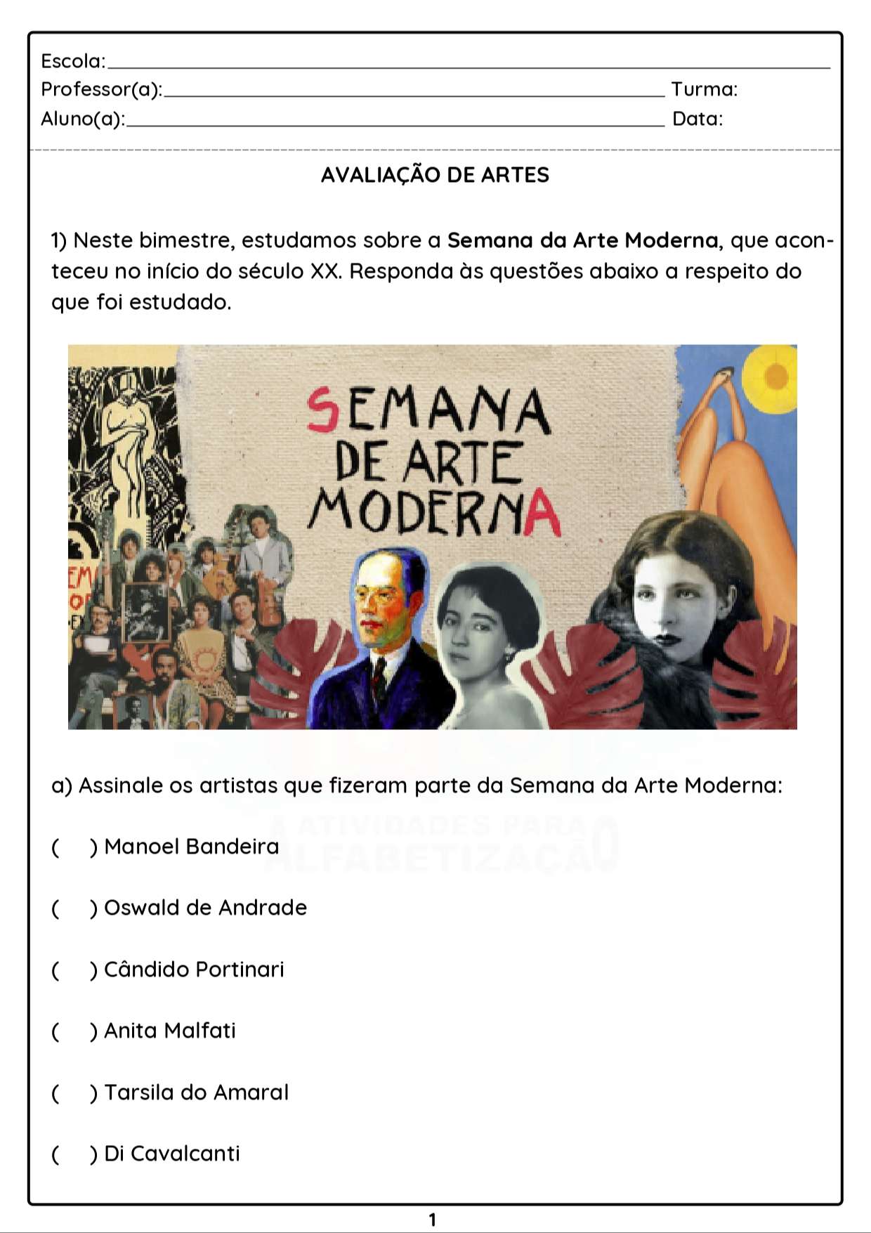 Avaliação de Artes. Fundamental 2