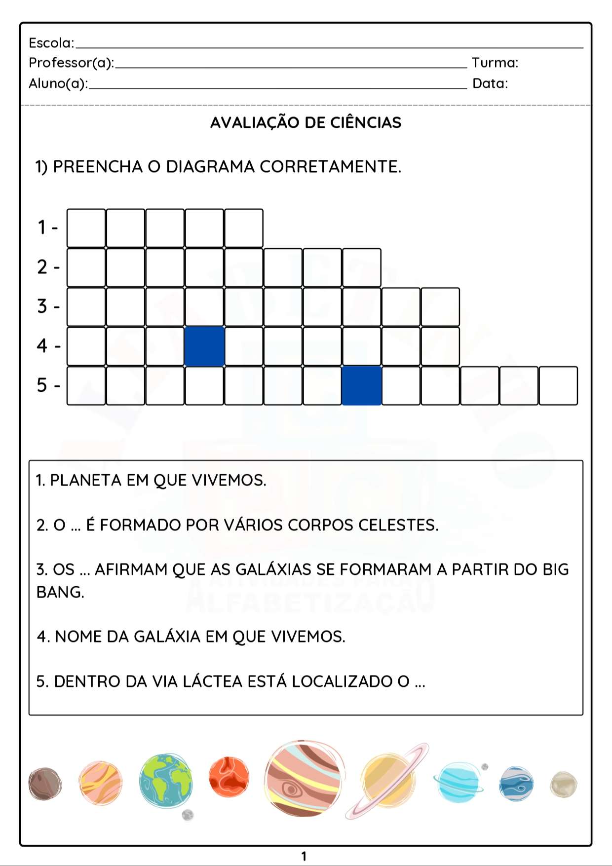 Avaliação de Ciências. Fund. 1