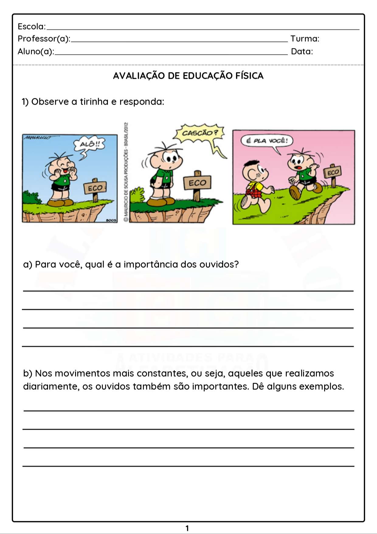 Avaliação de Educação Física. Fundamental 2