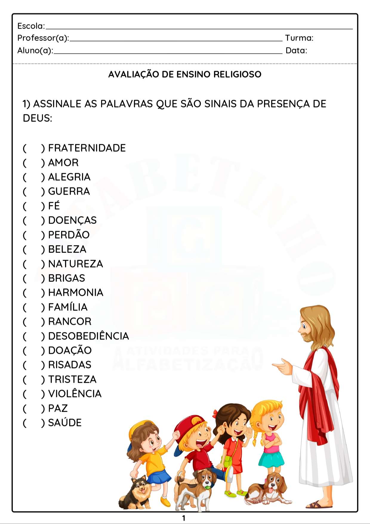 Avaliação de Ensino Religioso. Fund. 1