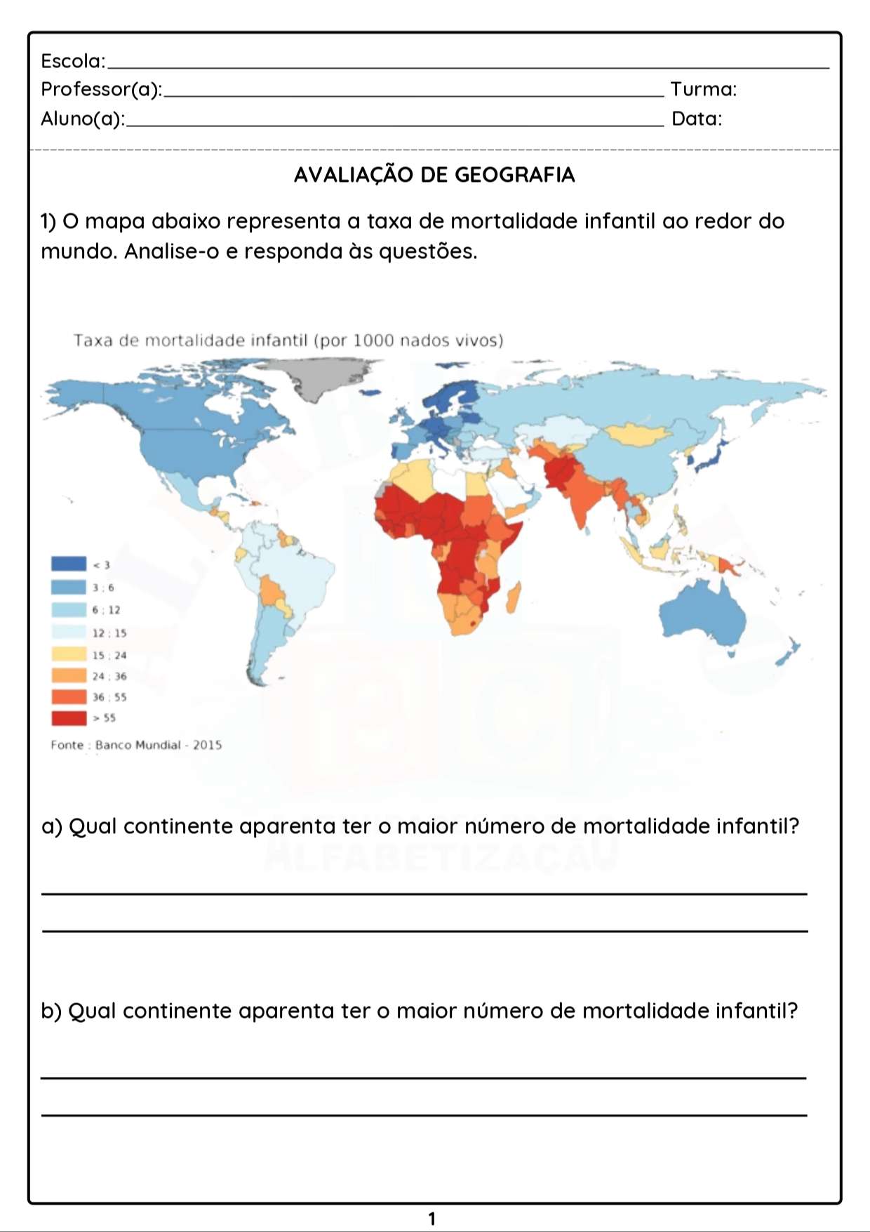 Avaliação de Geografia. Fundamental 2