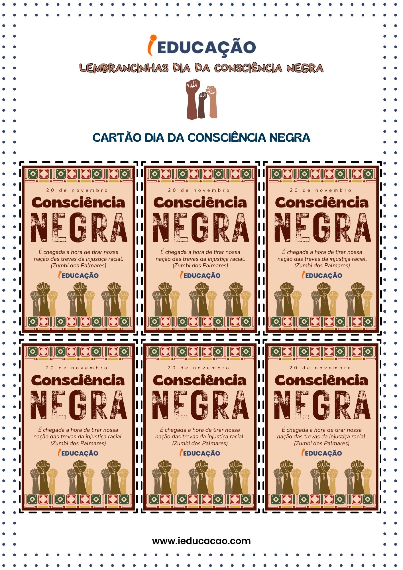 Lembrancinhas Consciência Negra- Cartão Dia da Consciência Negra