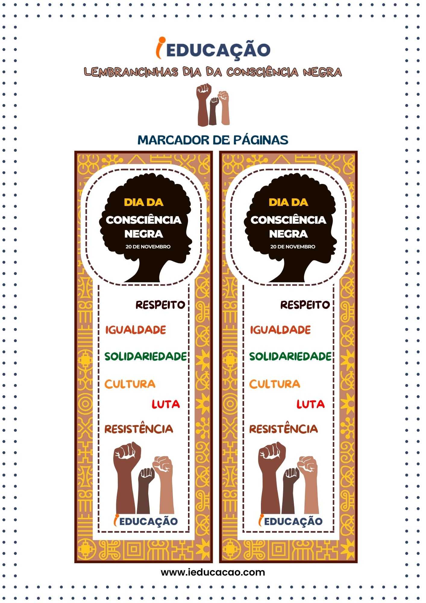 Lembrancinhas Consciência Negra- Marcador de Página para Imprimir