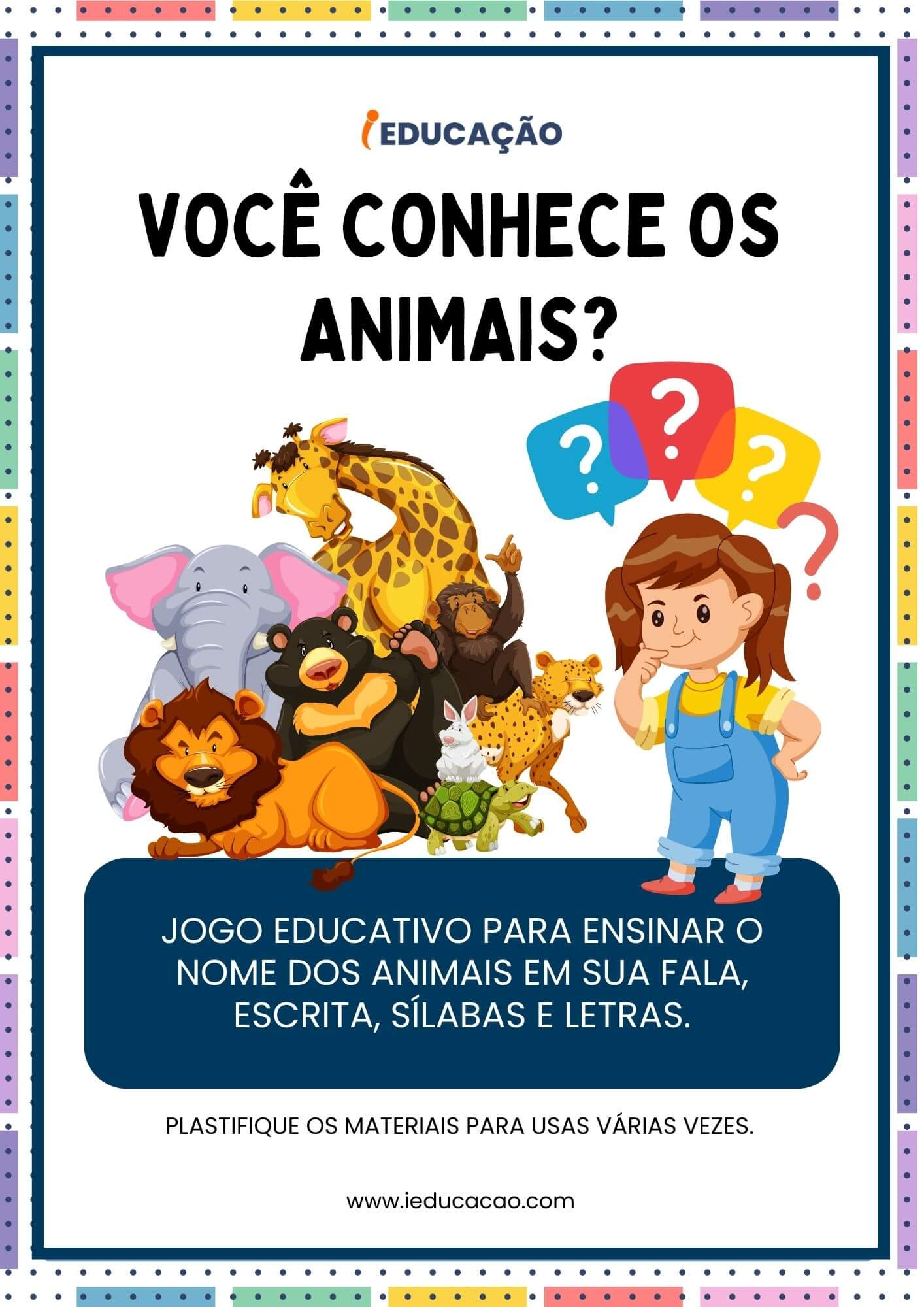 Jogo Pedagógico "Você conhece os animais?" Para Ed. Infantil