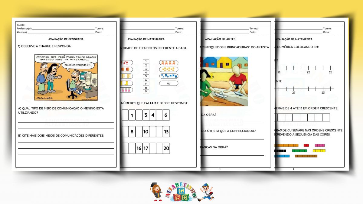 Avaliações do 1º ao 5º ano do alfabetinho - Provas de todas as disciplinas do fundamental 1