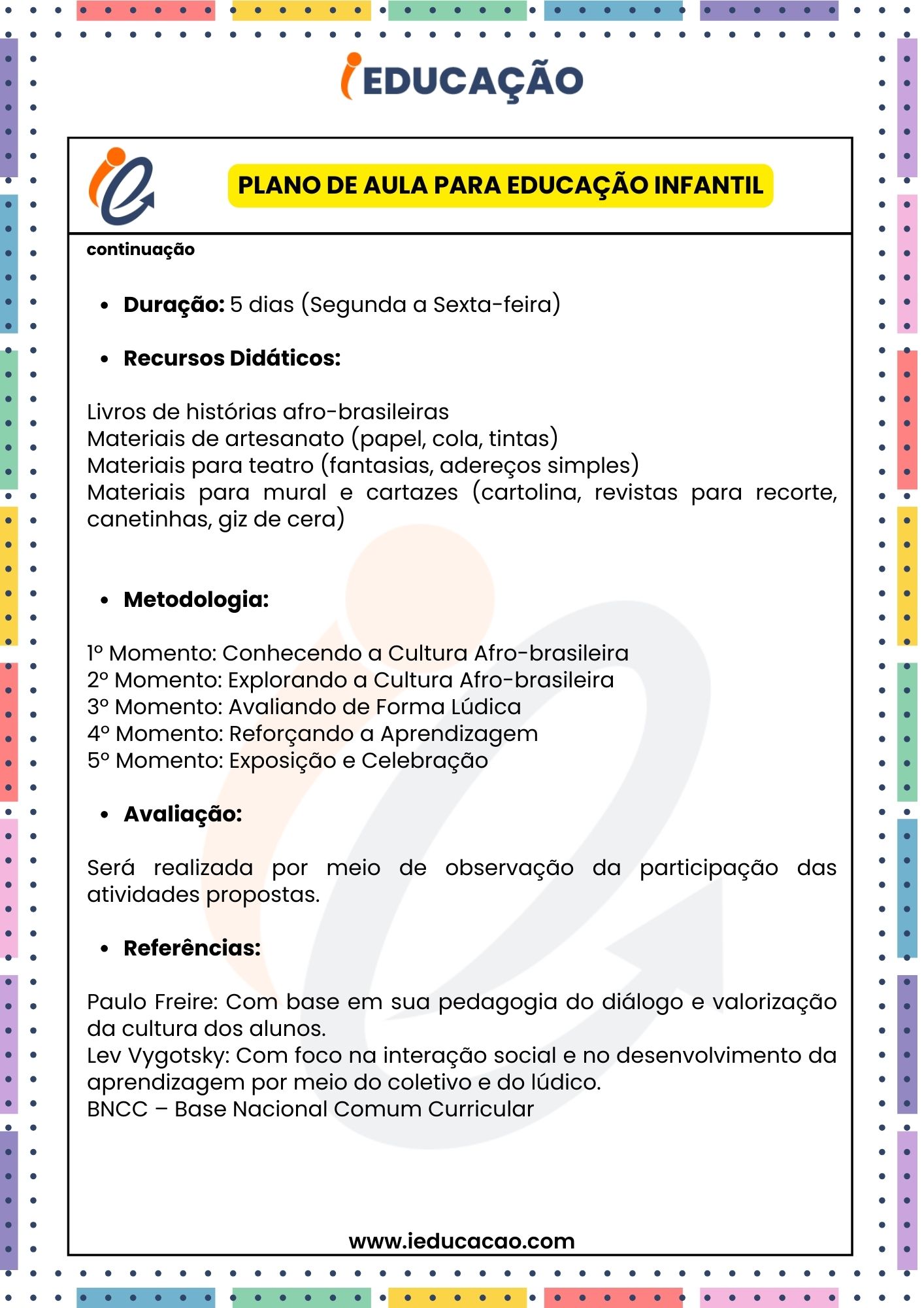 Plano de Aula para Educação Infantil - Plano de aula Consciência Negra Educação Infantil - Planos de Aulas para trabalhar a Consciência Negra- parte 2