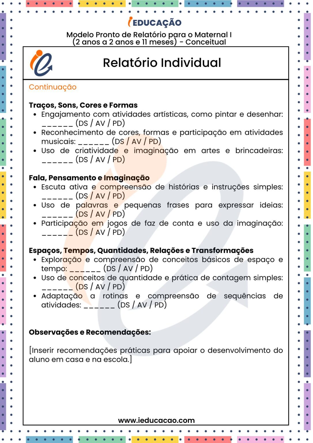Relatórios na Educação Infantil