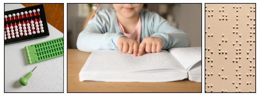 Sistema de escrita em braille - Criança aprendendo a ler em braille