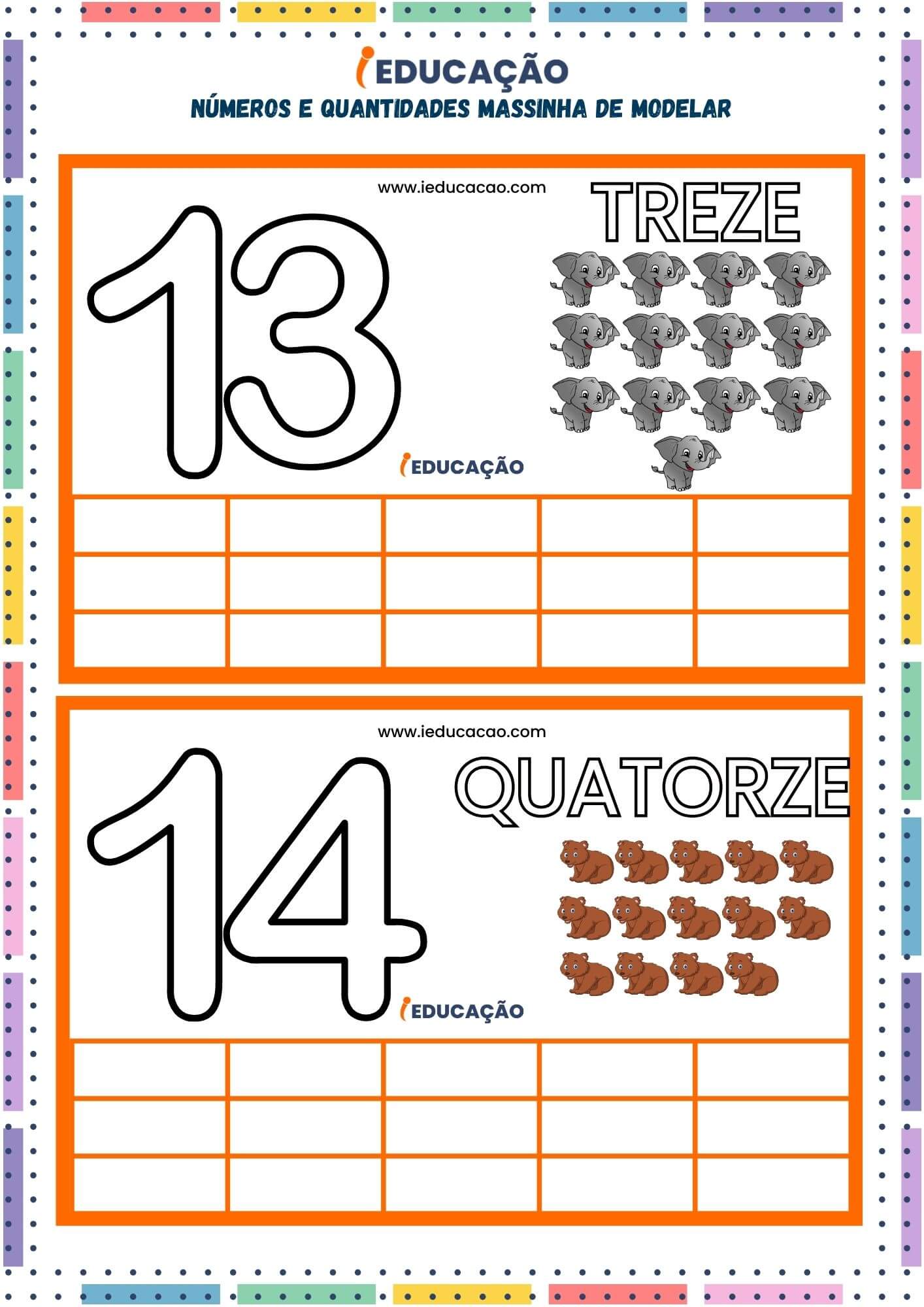 Aprendendo os Números e Quantidades com Massinha de Modelar- Número 13 e 14.