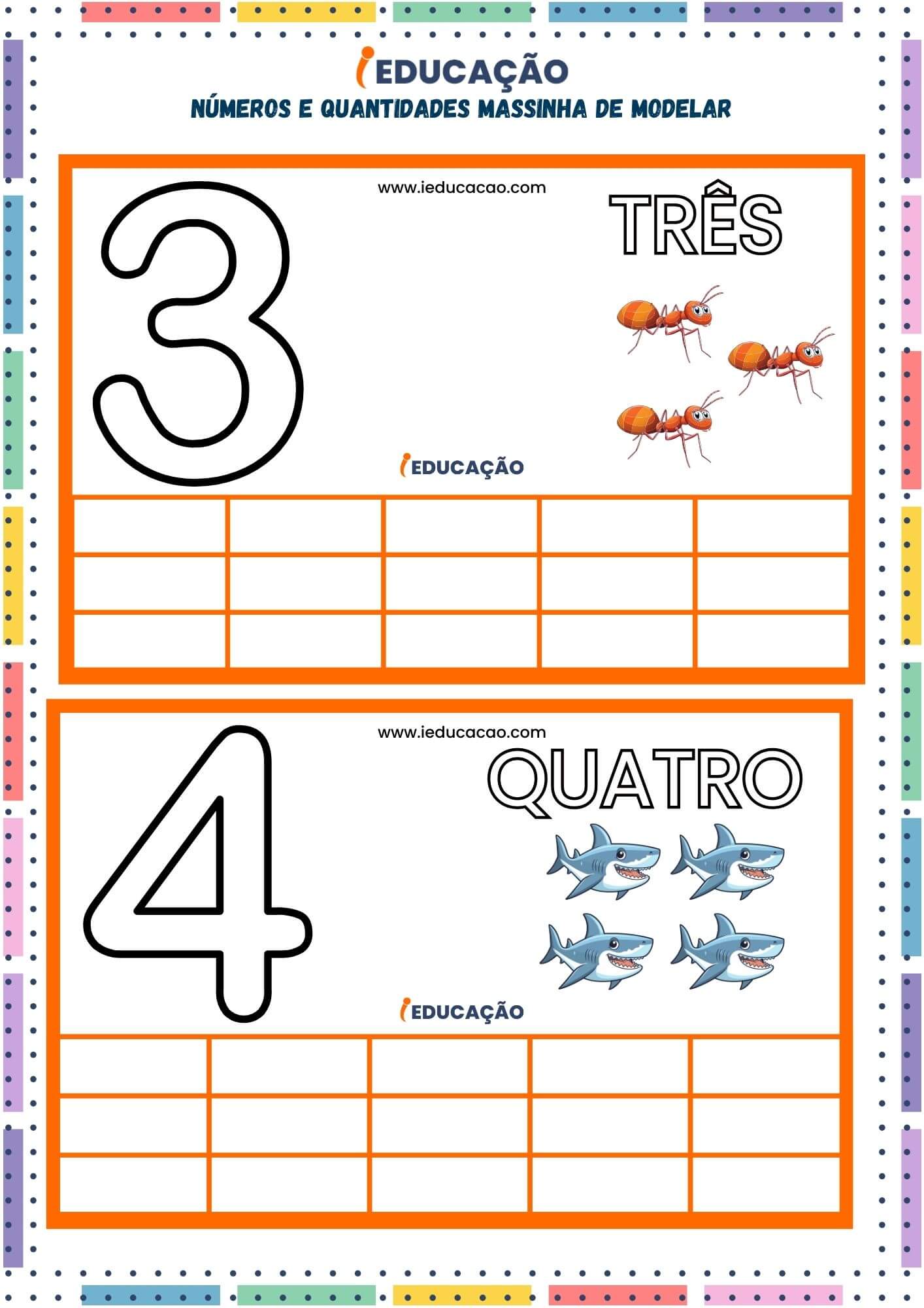 Aprendendo os Números e Quantidades com Massinha de Modelar- Número 3 e 4.