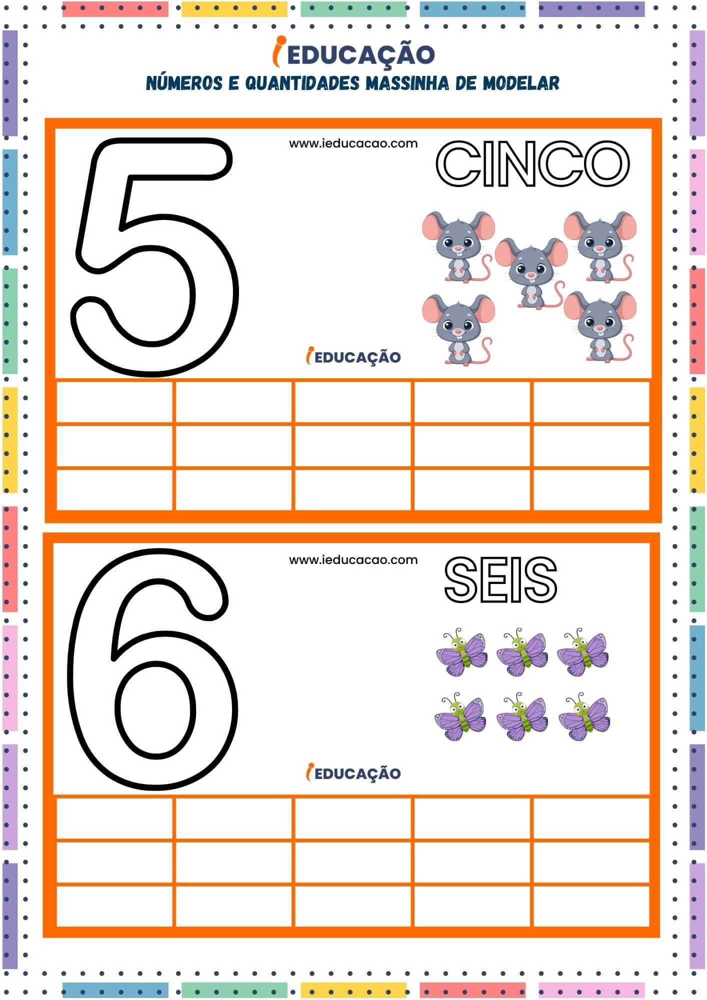 Aprendendo os Números e Quantidades com Massinha de Modelar- Número 5 e 6.