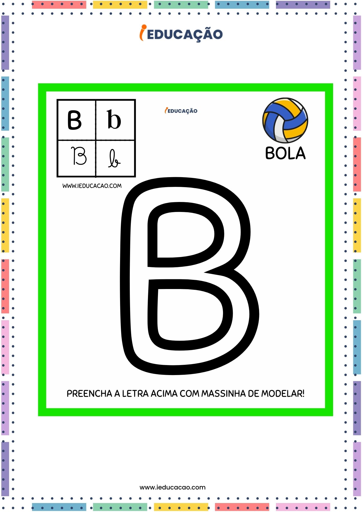 Atividades lúdicas do Alfabeto com Massinha de Modelar-Letra B.