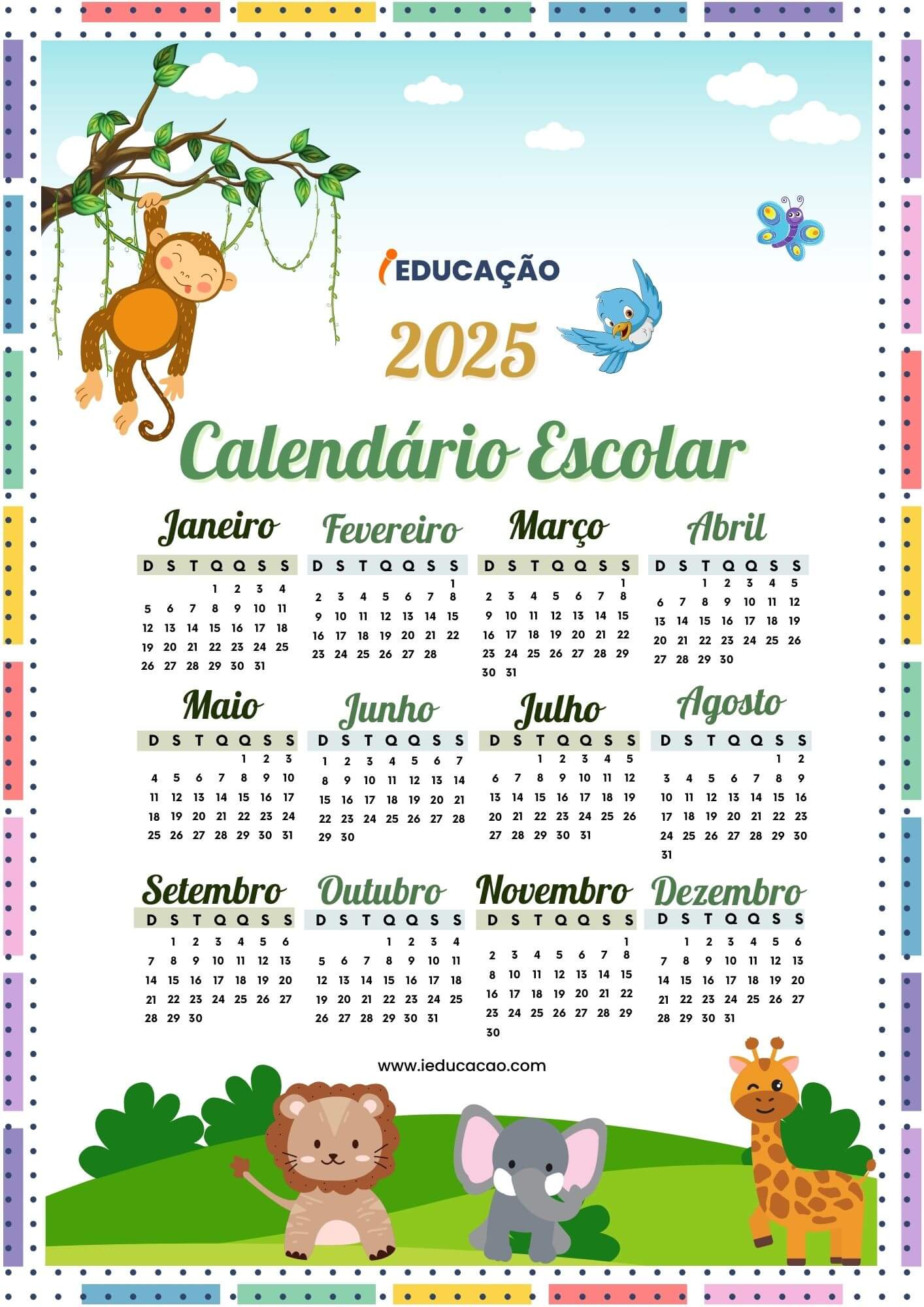 Calendário Escolar 2025 Modelos para Imprimir