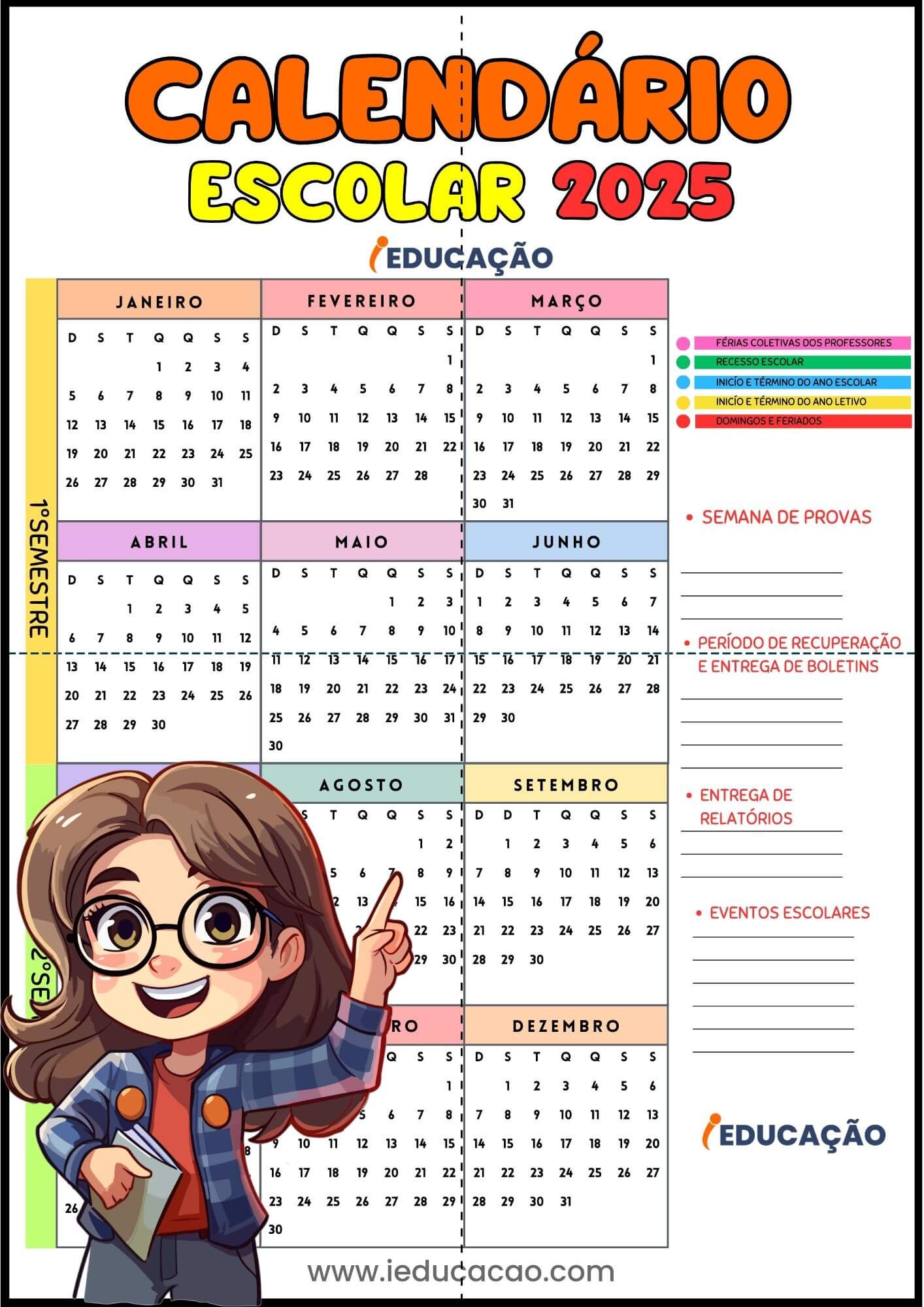 Calendário Escolar 2025 Modelos para Imprimir