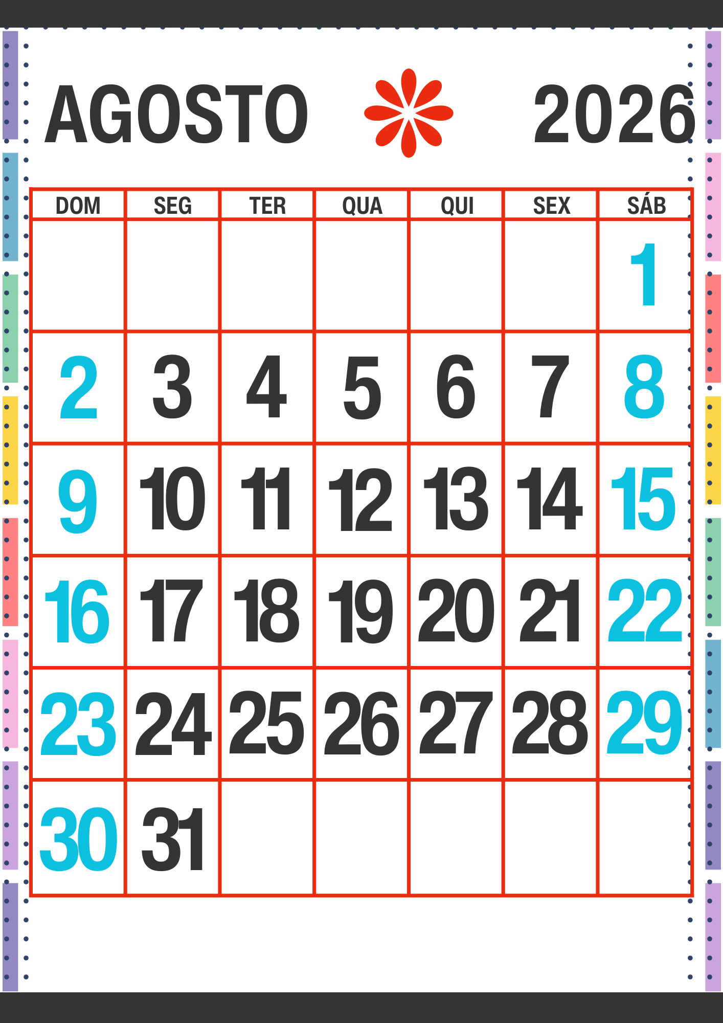 Calendário Escolar 2026 Com Datas Comemorativas para Imprimir Calendário Escolar 2026 com datas comemorativas. Calendário de Agosto