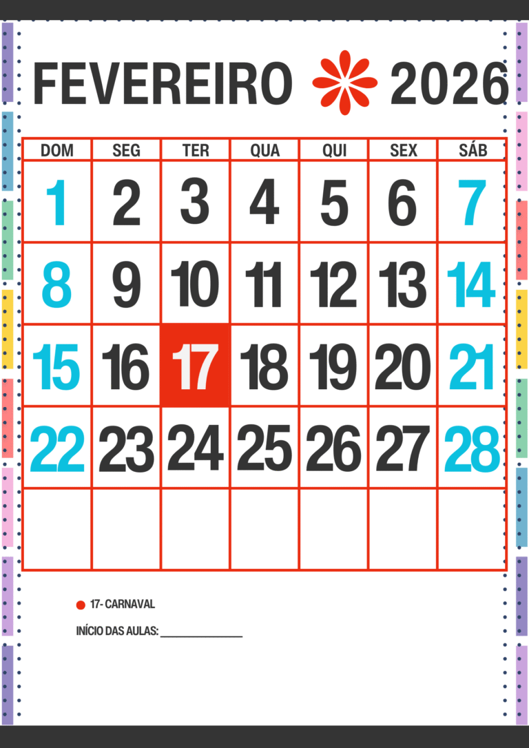 Calendário Escolar 2026 Com Datas Comemorativas para Imprimir