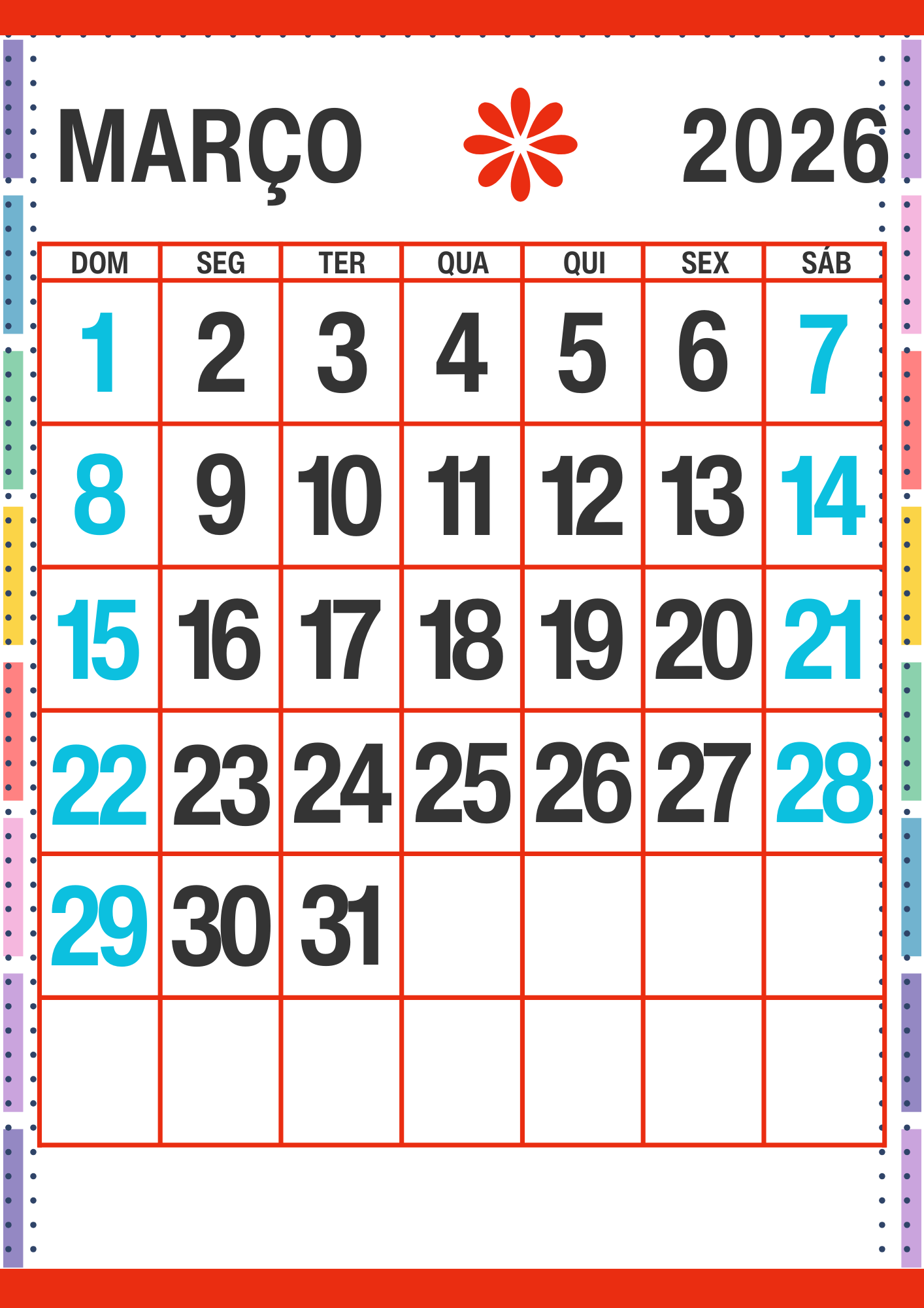 Calendário Escolar 2026 Com Datas Comemorativas para Imprimir Calendário Escolar 2026 com datas comemorativas. Calendário de Março
