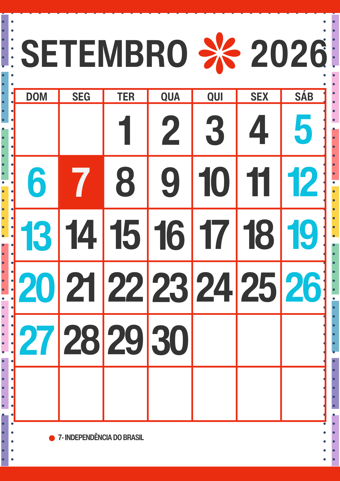 Calendário Escolar 2026 Com Datas Comemorativas para Imprimir Calendário Escolar 2026 com datas comemorativas. Calendário de Setembro