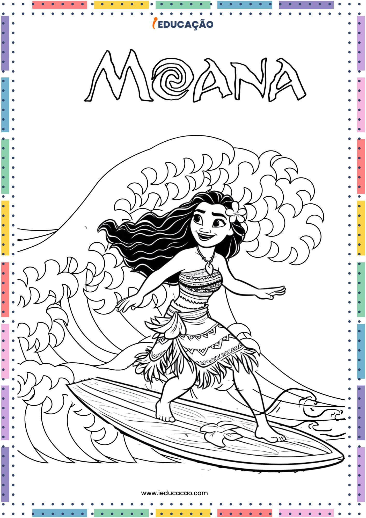 Desenhos da Moana para Colorir - Moana Surfando.