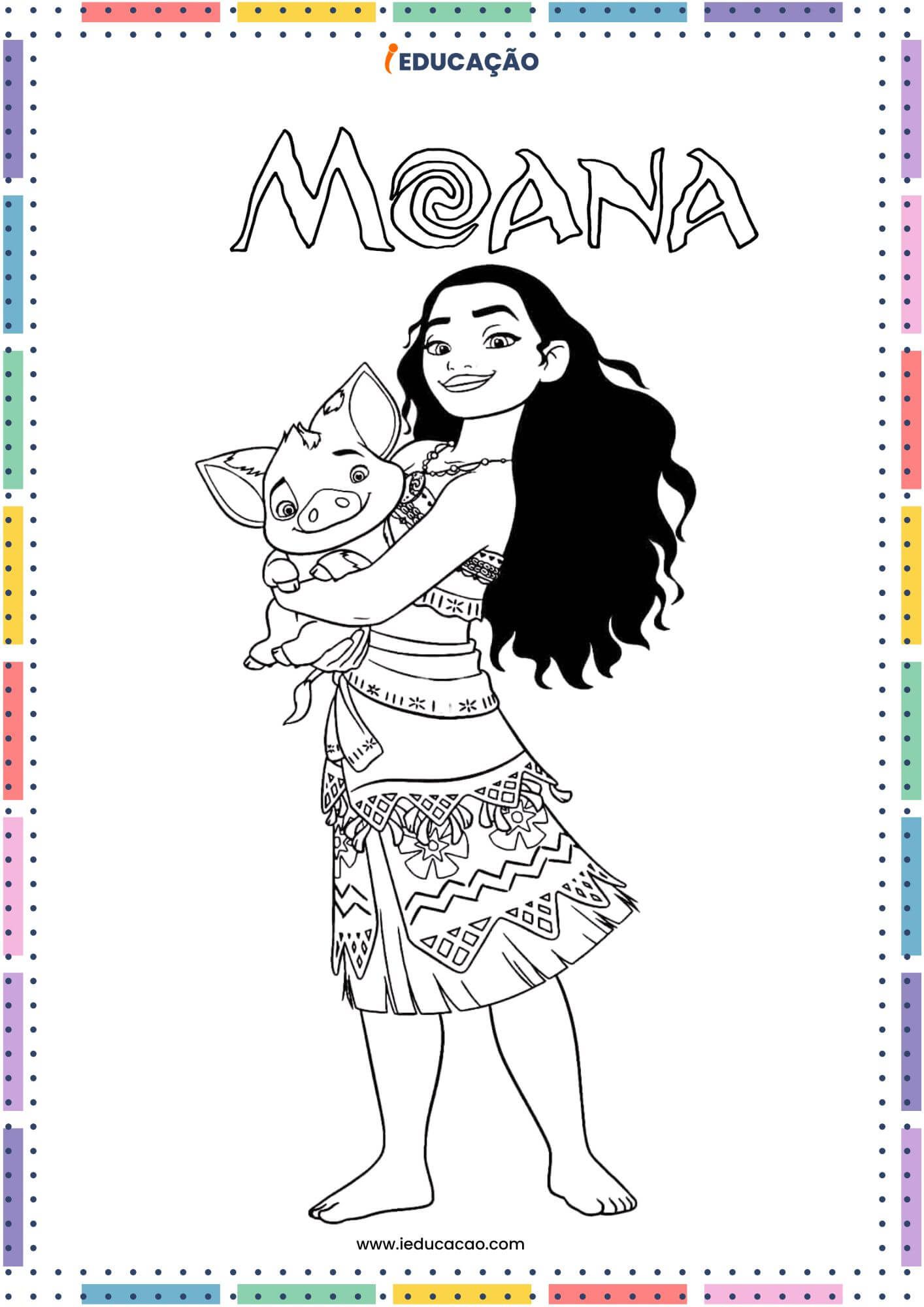 Desenhos da Moana para Colorir - Moana com seu porquinho.