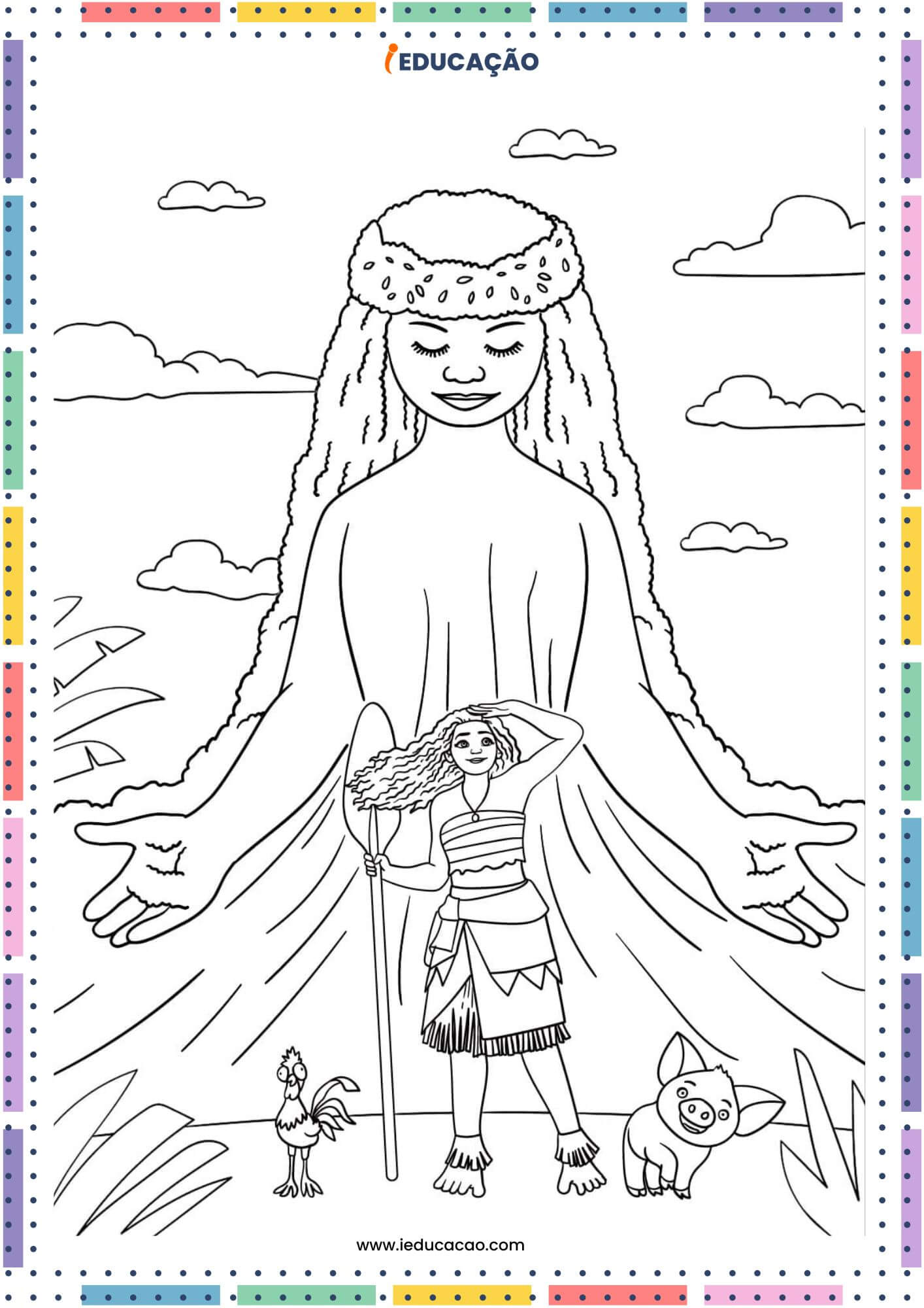 Desenhos da Moana para Colorir - Pua e Hei Hei com a Moana na Te Fiti.