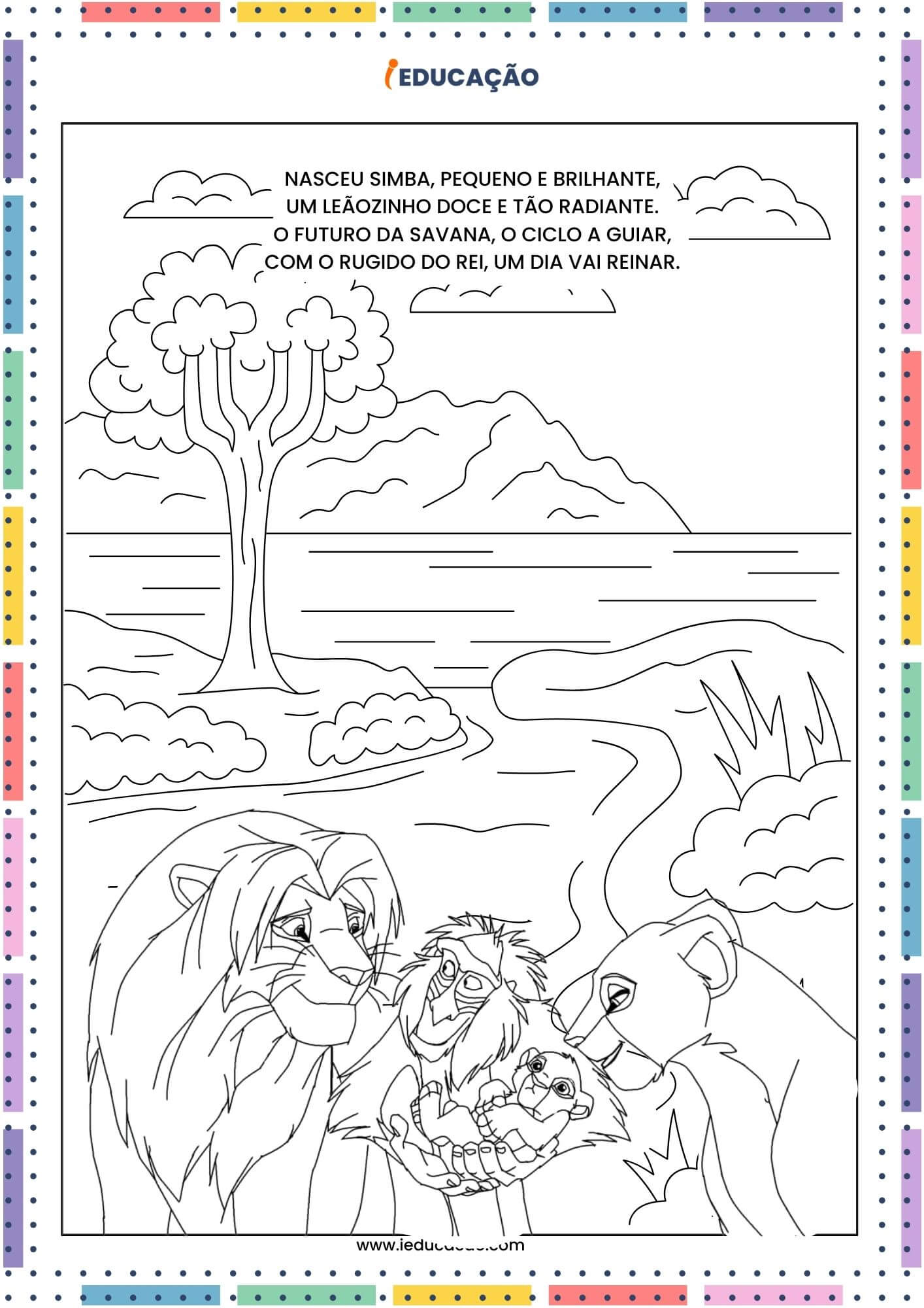 Desenhos para Colorir do Rei Leão - A Família do Mufasa o Rei Leão para pintar e colorir - Sarabi e Mufasa, Simba e Rafiki.