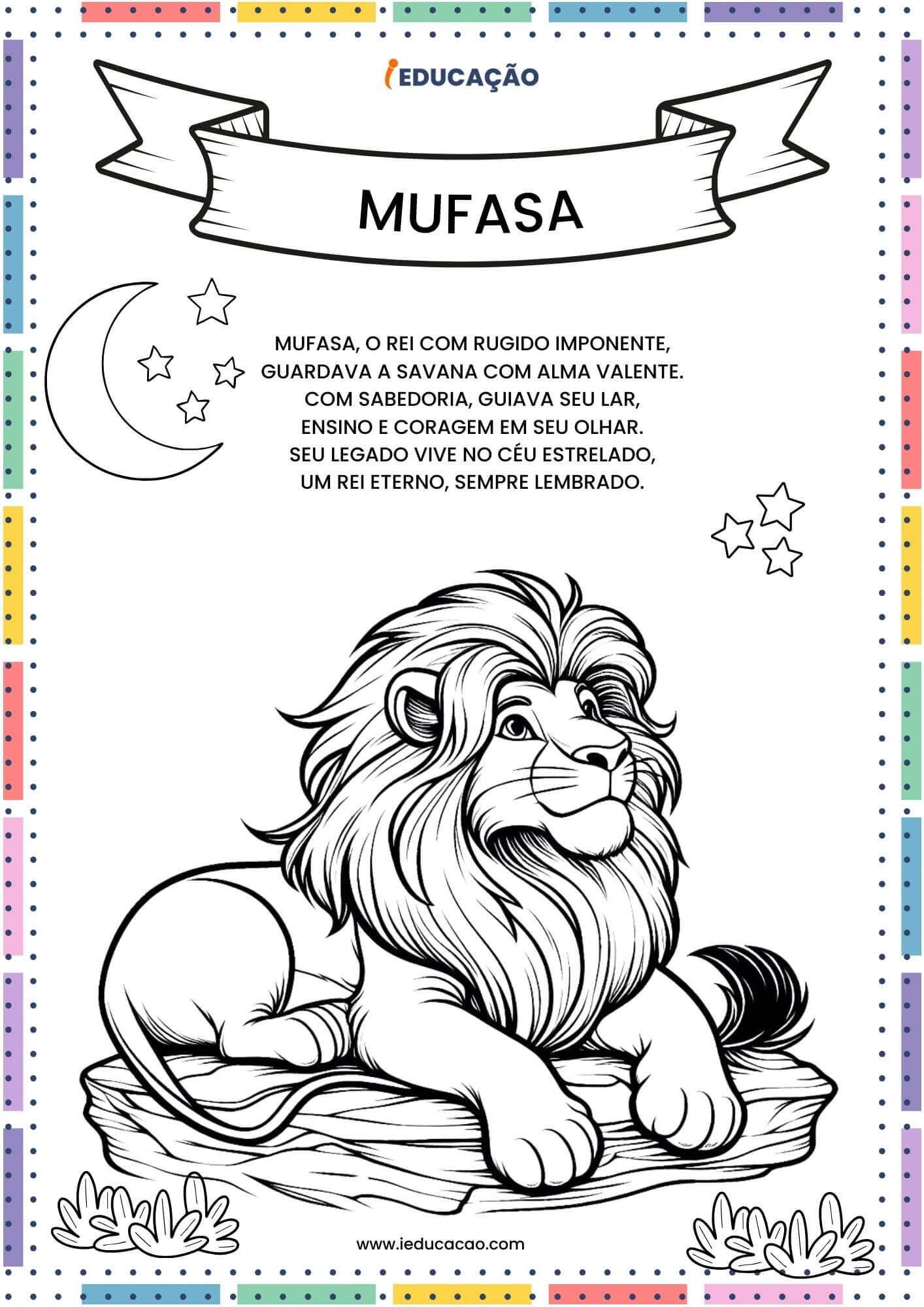 Desenhos para Colorir do Rei Leão - O Rei Mufasa para pintar e colorir.