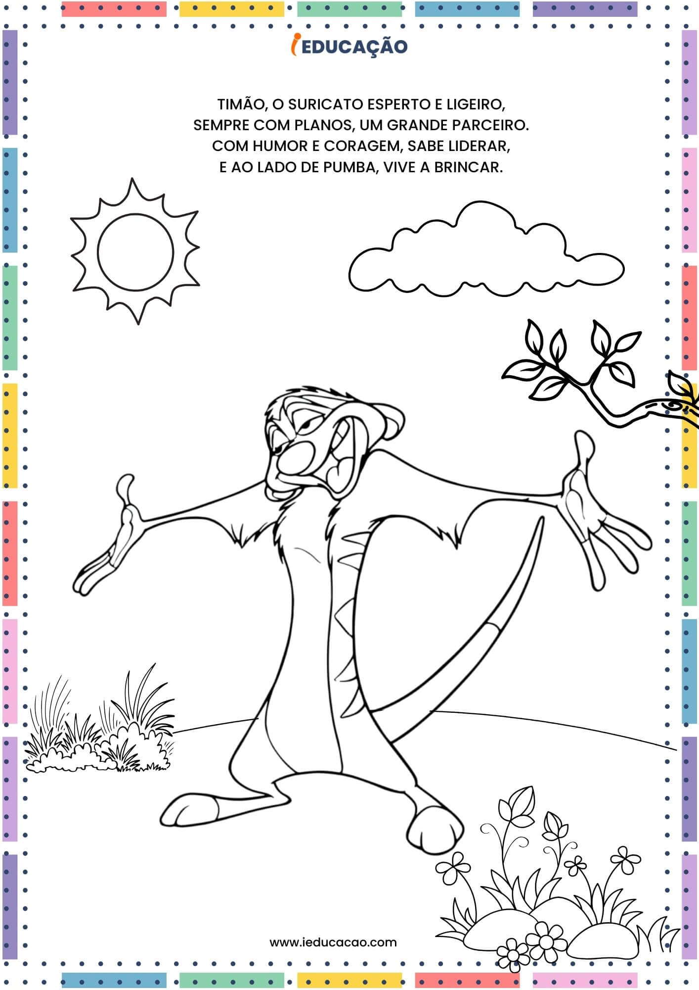 Desenhos para Colorir do Rei Leão - Timão para Colorir - Timão e Pumba.