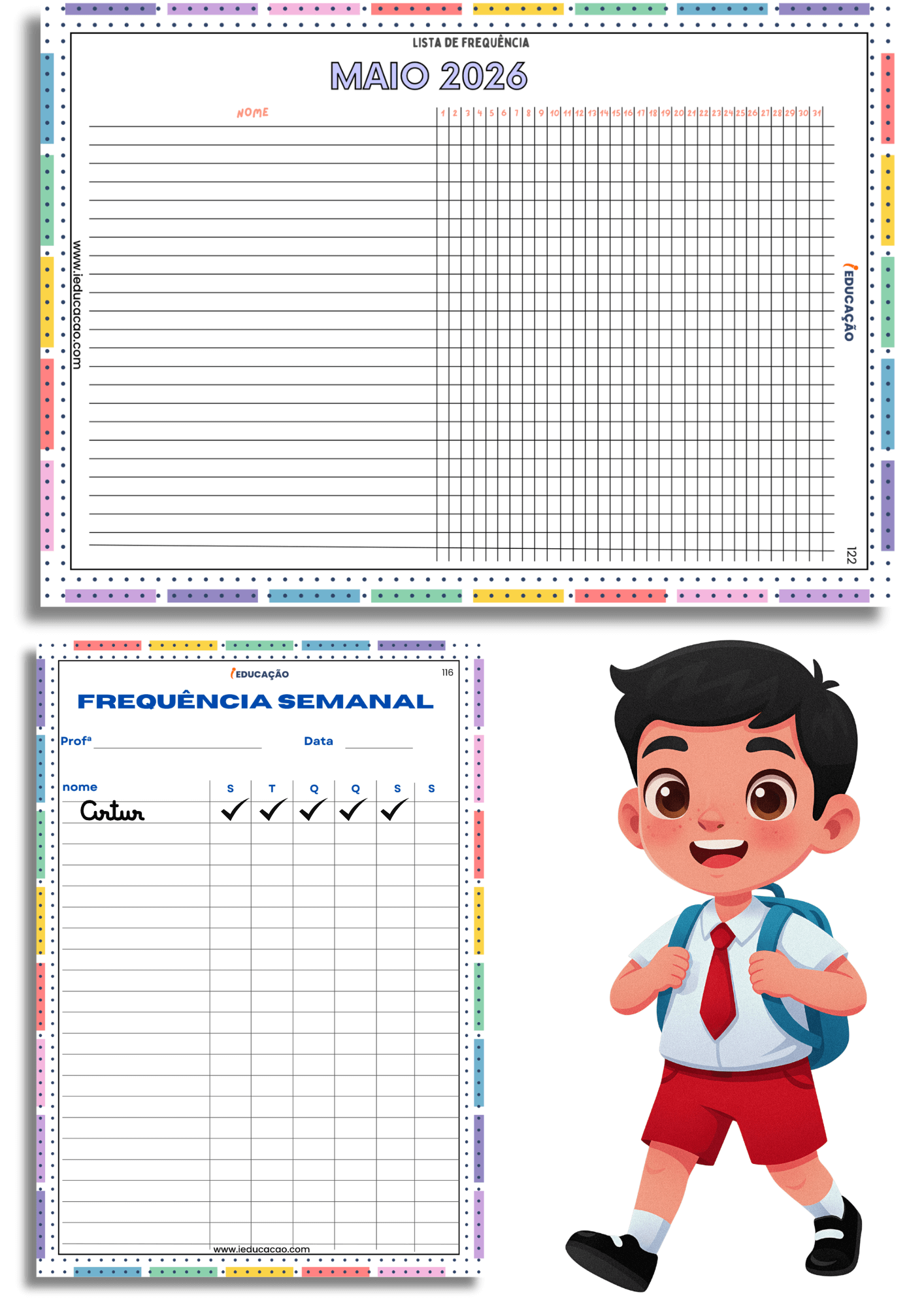 Diário de Classe Completo 2026 Para Imprimir Lista de frequência para educação infantil e fundamental 1 - lista de frequência escolar - Frequência mensal e semanal do diário de classe 2026