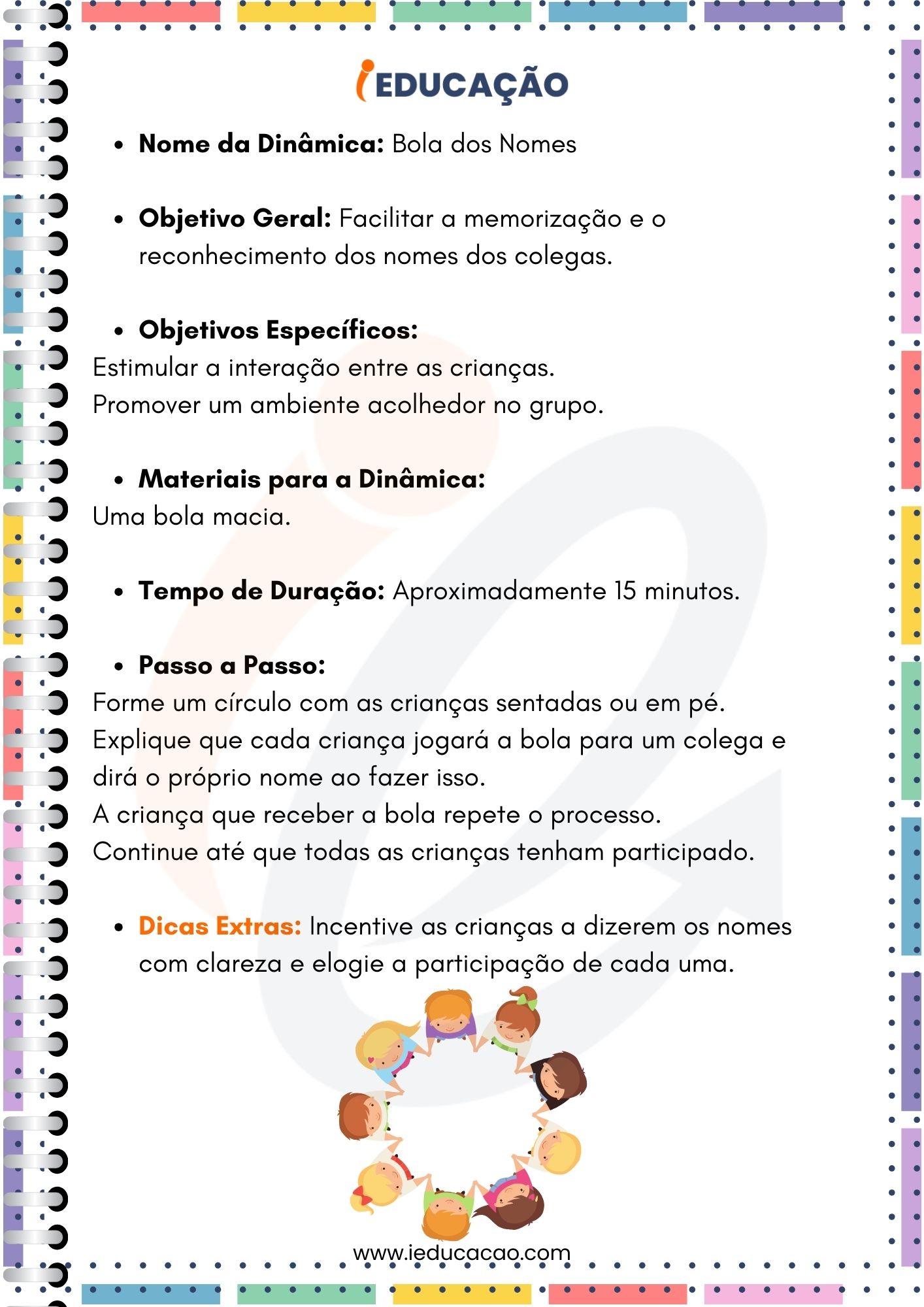 Dinâmicas para o Primeiro Dia de Aula - Educação Infantil  - Dinâmica Bola dos nomes