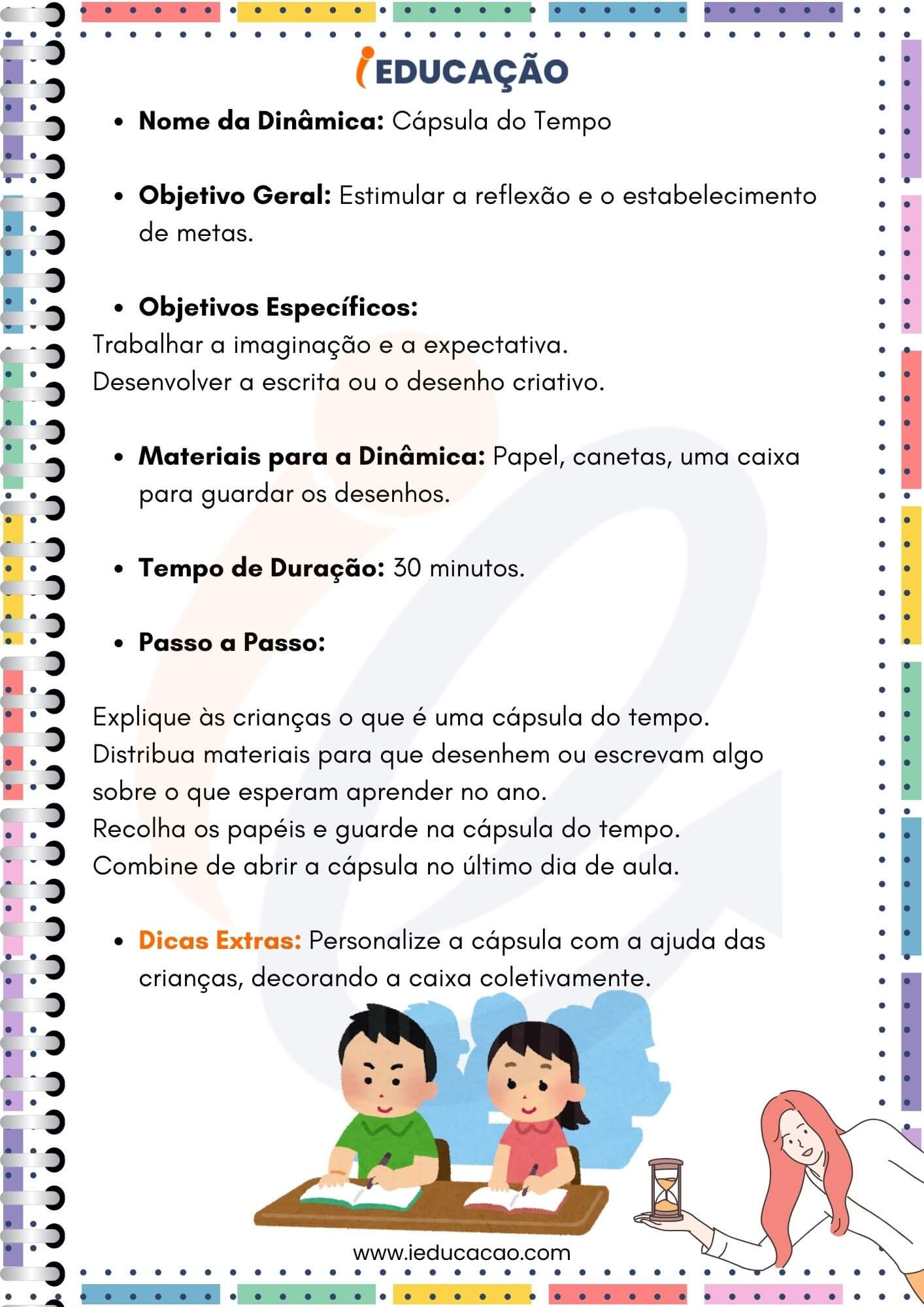 Dinâmicas para o Primeiro Dia de Aula - Educação Infantil  - Dinâmica Capsula do Tempo