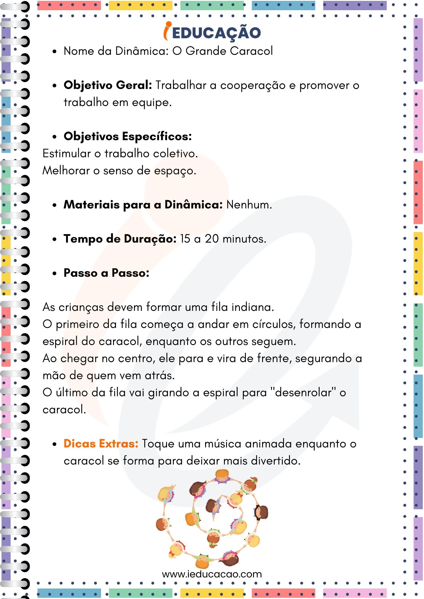 Dinâmicas para o Primeiro Dia de Aula - Educação Infantil  - Dinâmica Caracol