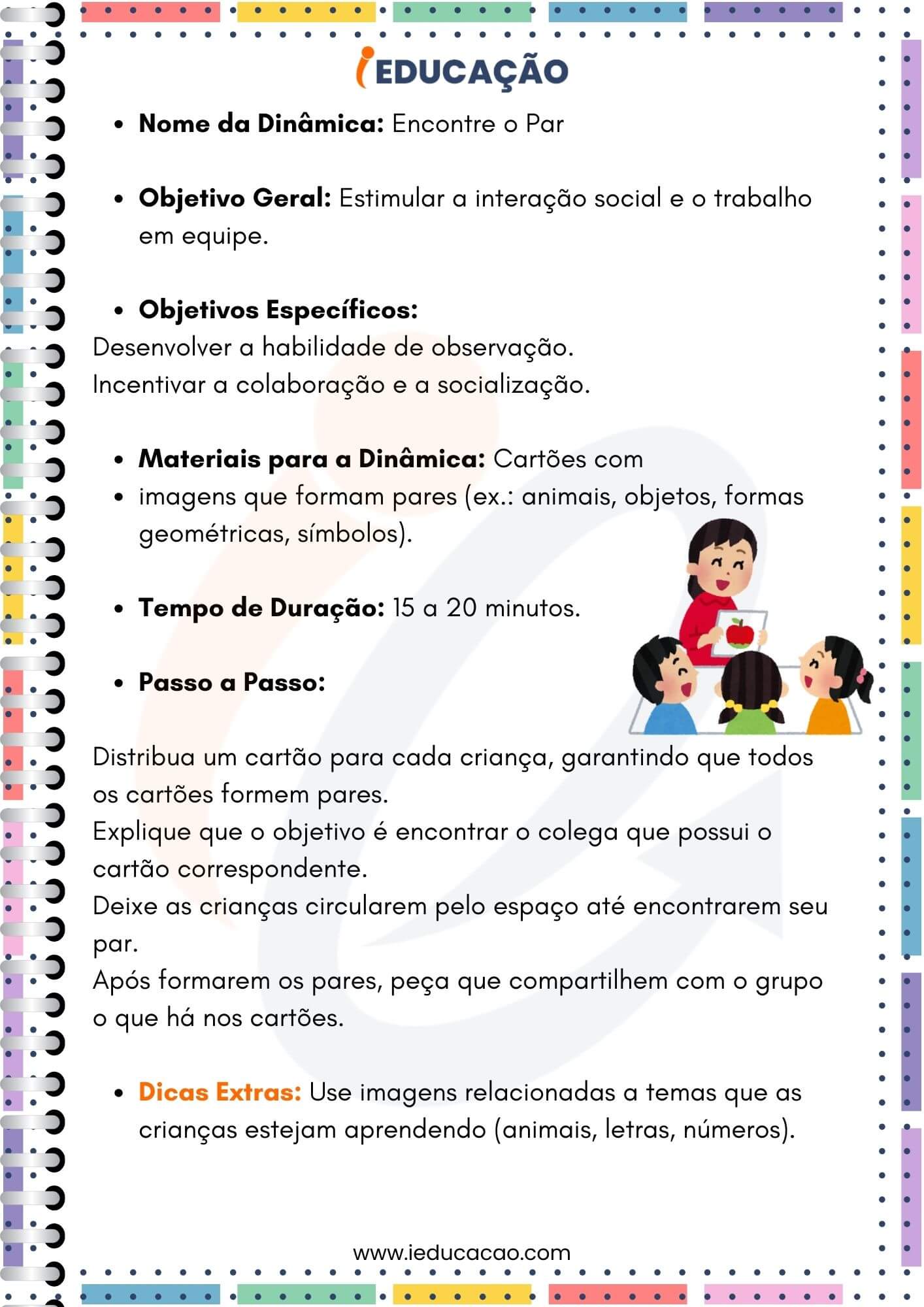 Dinâmicas para o Primeiro Dia de Aula - Educação Infantil  - Dinâmica Encontre o par