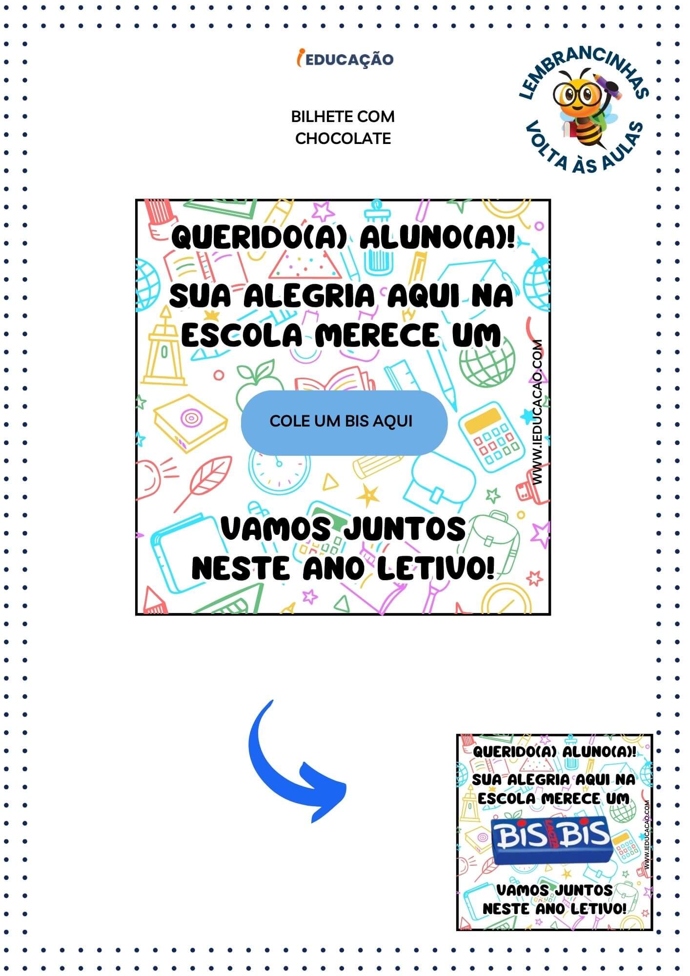 Lembrancinha para o primeiro dia de aula com bis - Lembrancinha com cartão volta às Aulas