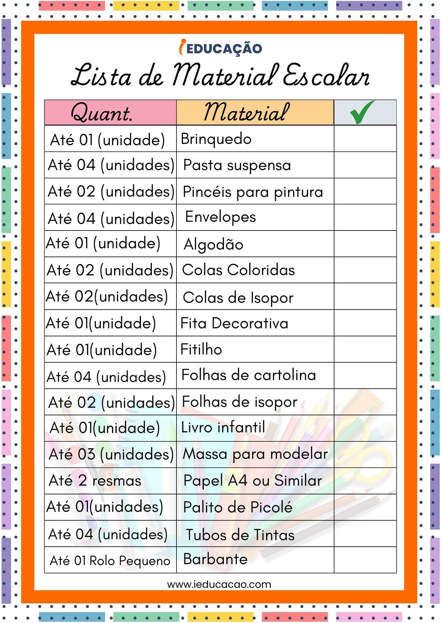 Lista de Material Escolar 2025 Educação Infantil - Lista de Materiais escolares para imprimir.jpg